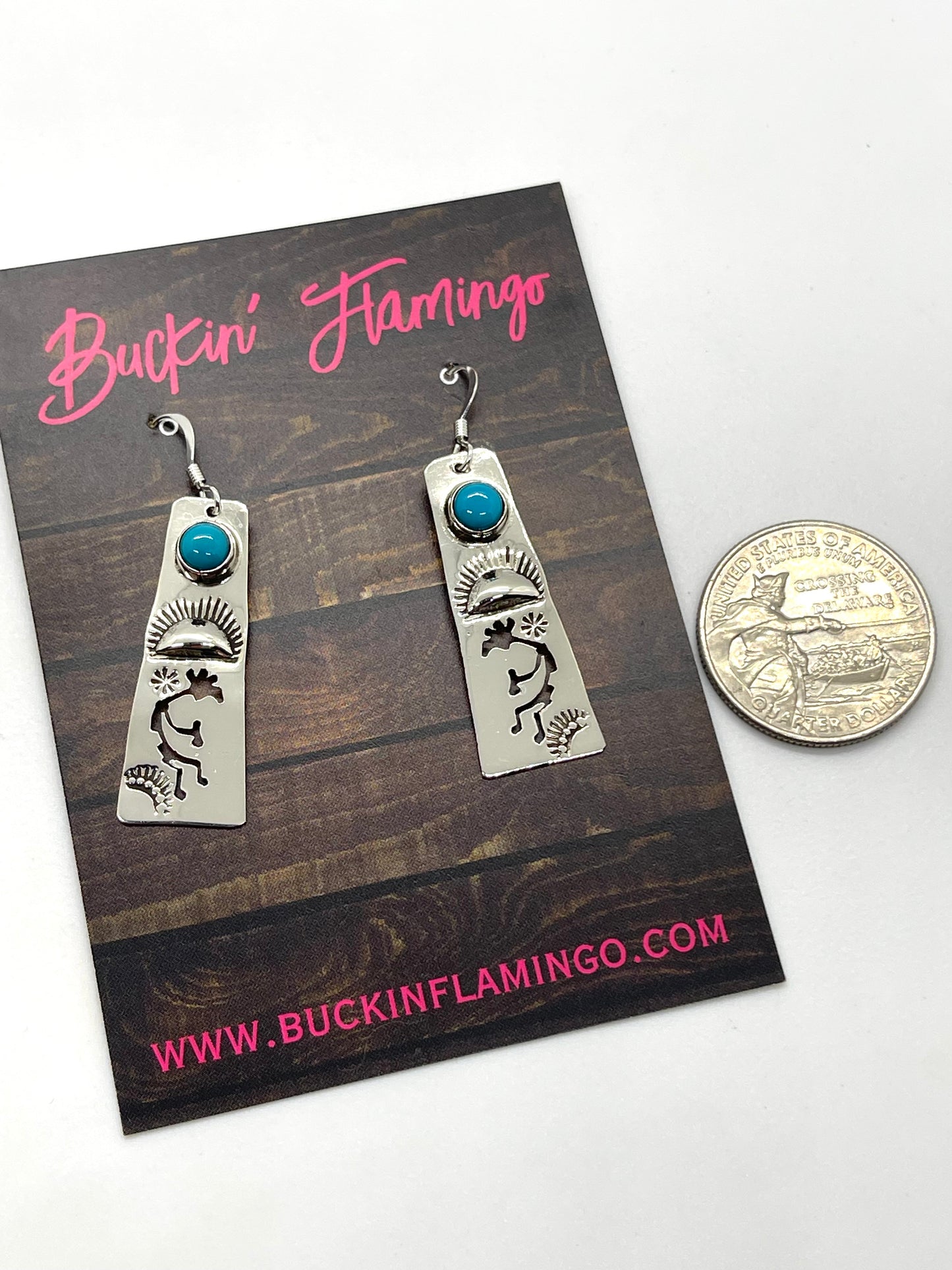 Silver Kokopelli Earrings with Turquoise by Jeff James Jr., Navajo