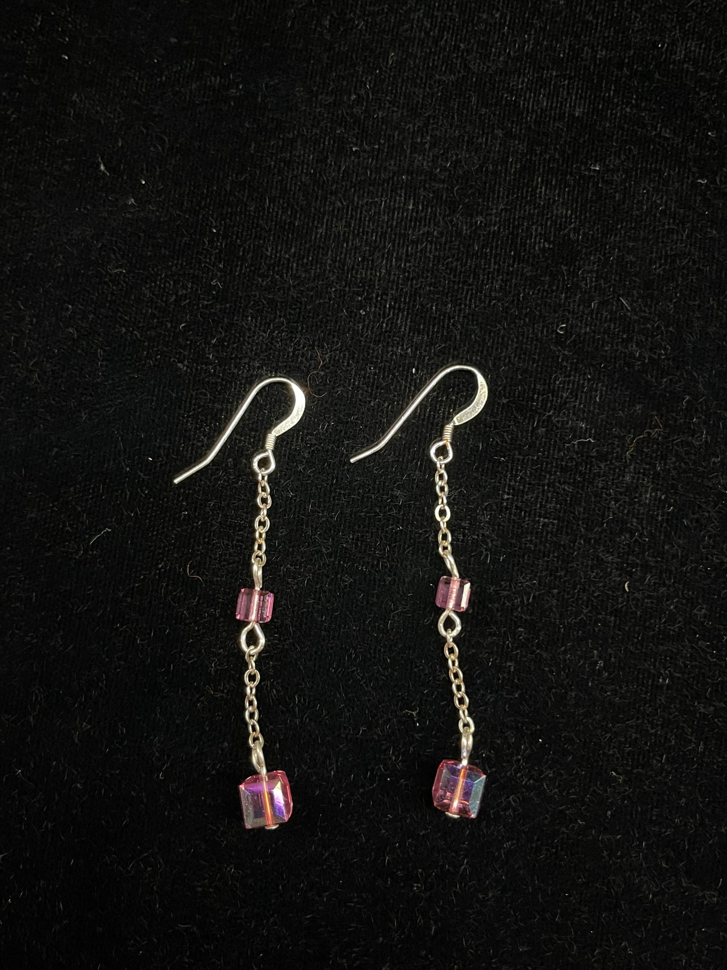 2 1/2" Pink Swarovski Crystal Dangle Earrings