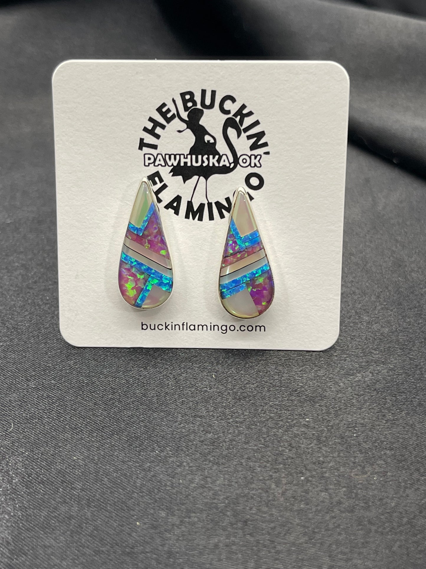Opal & Multi-Stone Inlay Teardrop Earrings