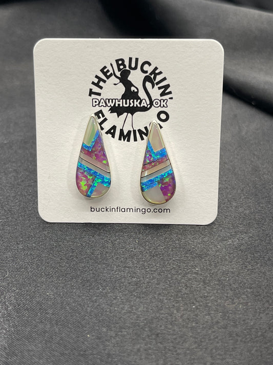 Opal & Multi-Stone Inlay Teardrop Earrings