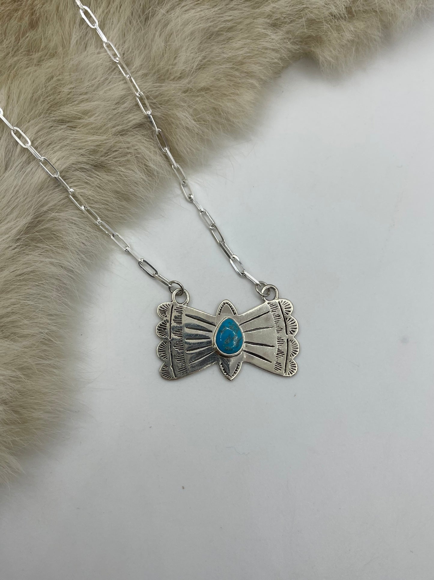 16" Stamped Silver Necklace with Turquoise