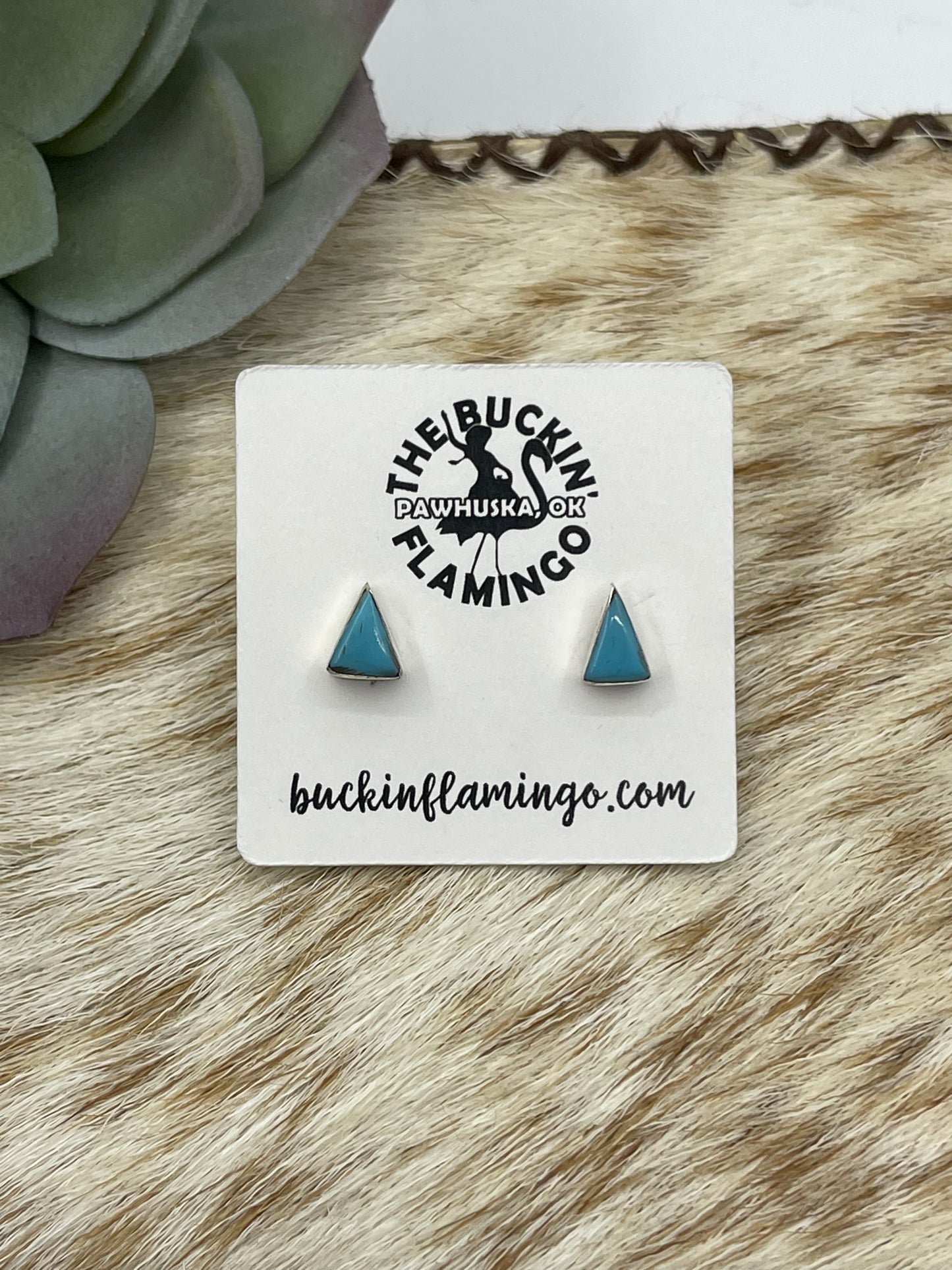 Tiny Turquoise Triangle Post Earrings by MaryAnn Neha, Zuni