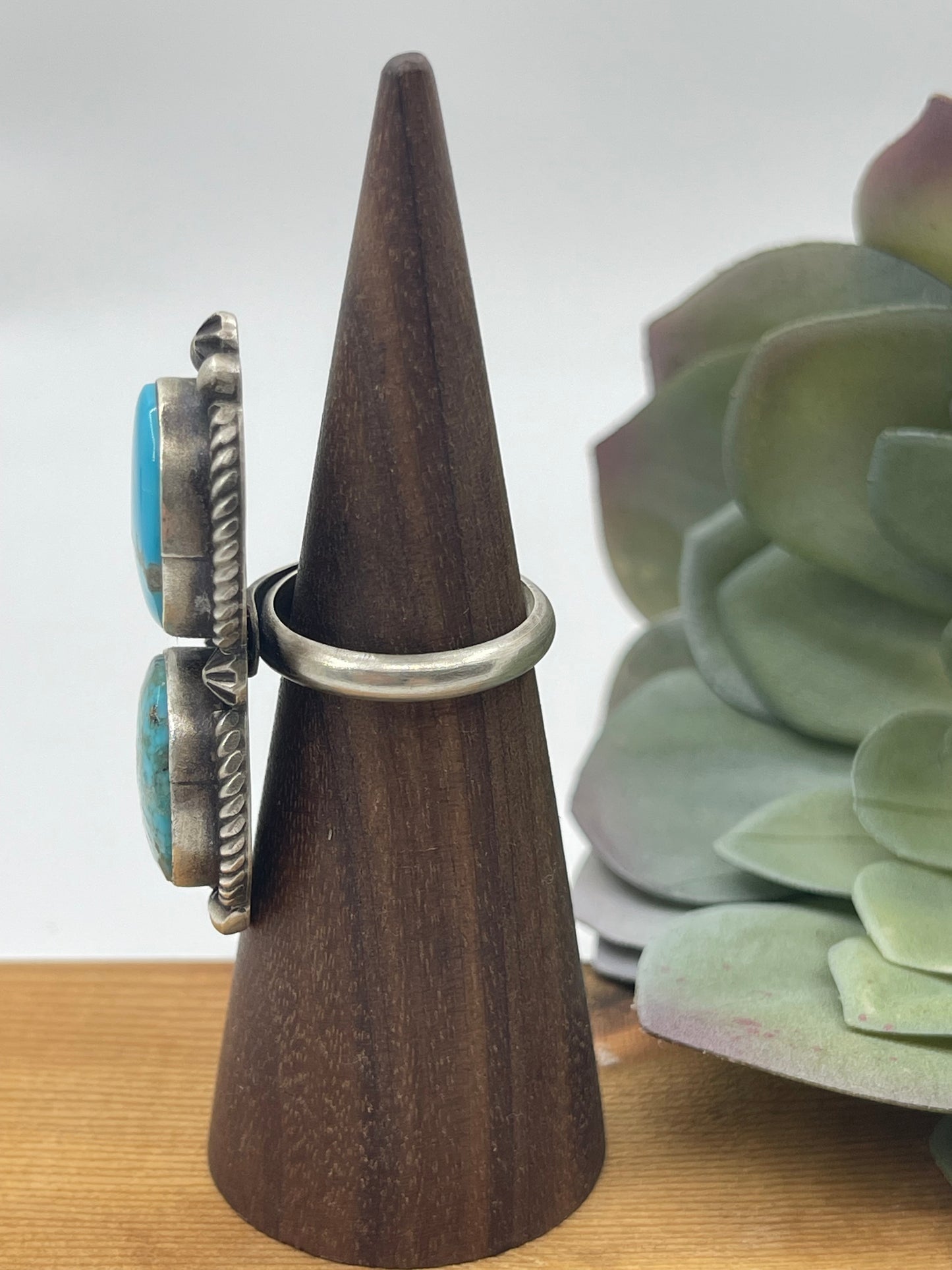 Adjustable 2 Stone Turquoise Ring, Navajo Made