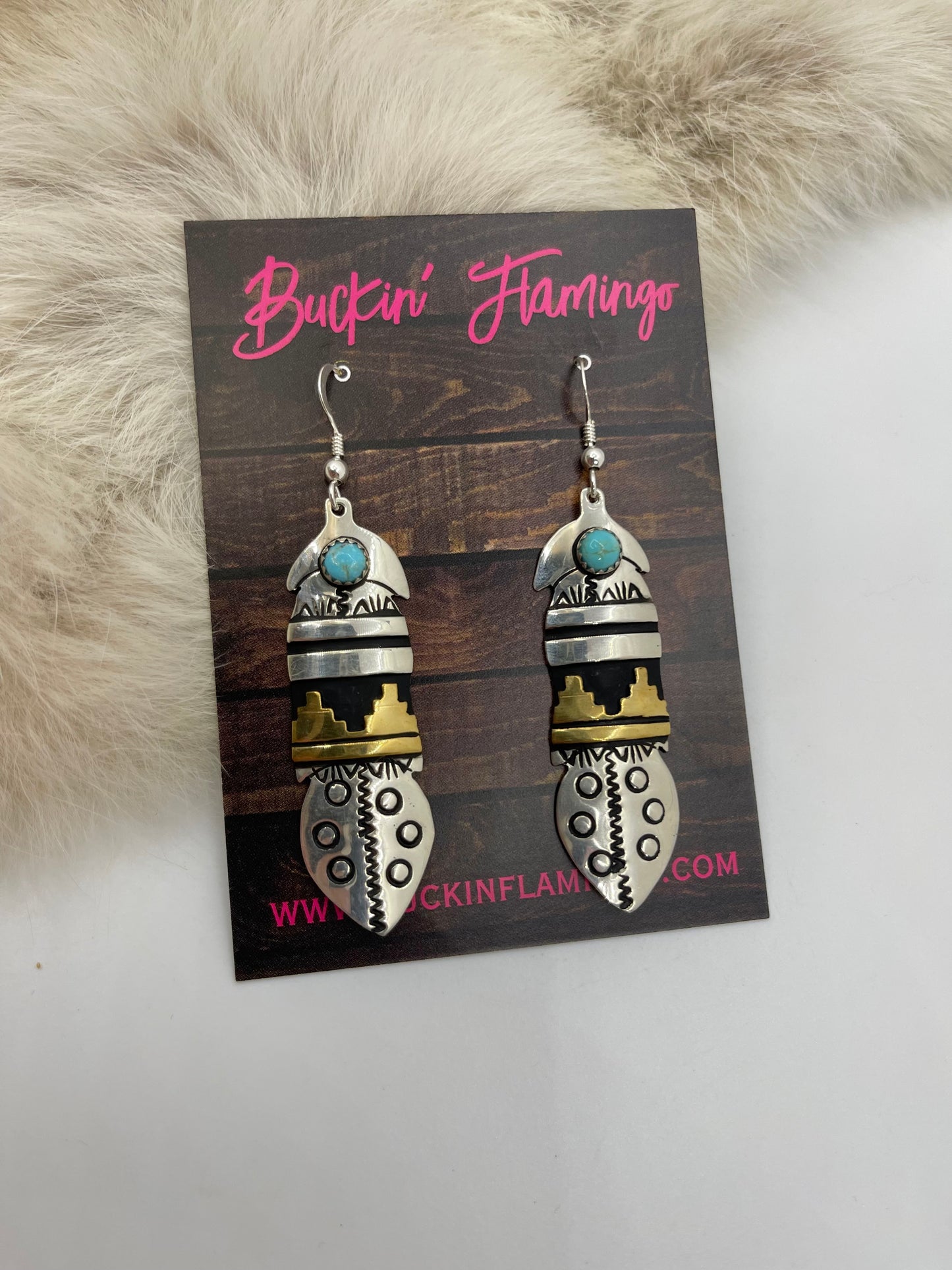 Silver And Brass Feather Earrings By Tommy And Rose Singer, Navajo