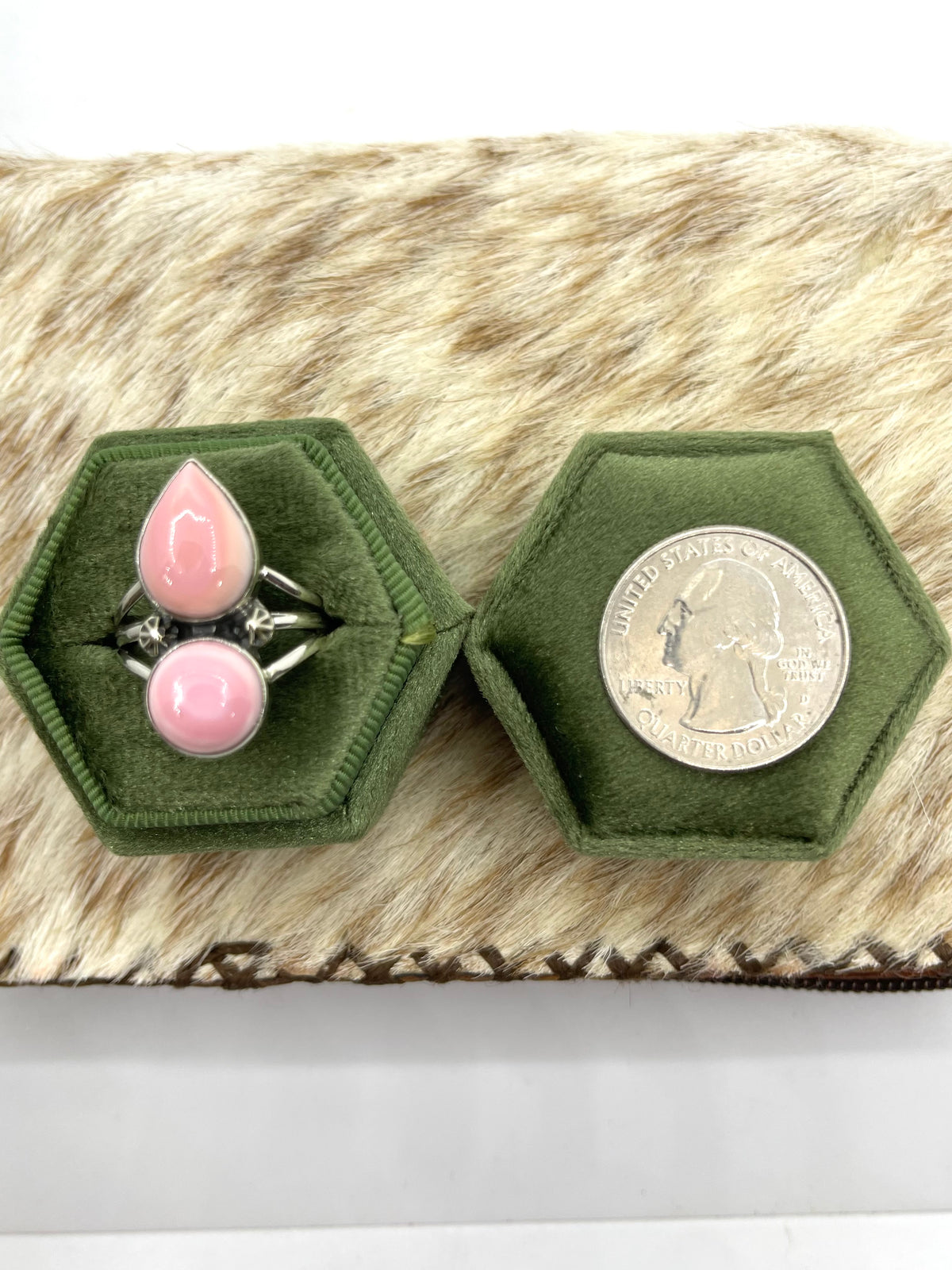 9.0 2 Stone Pink Conch Shell Ring