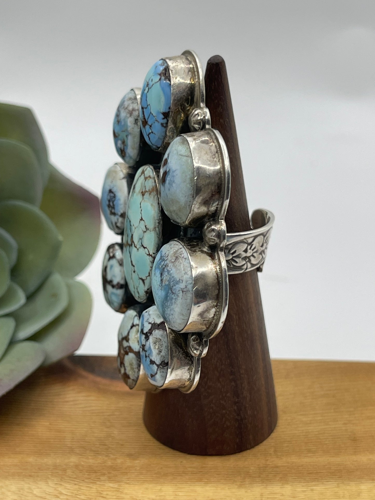 Golden Hills Turquoise Cluster Adjustable Ring by Steven Nez, Navajo