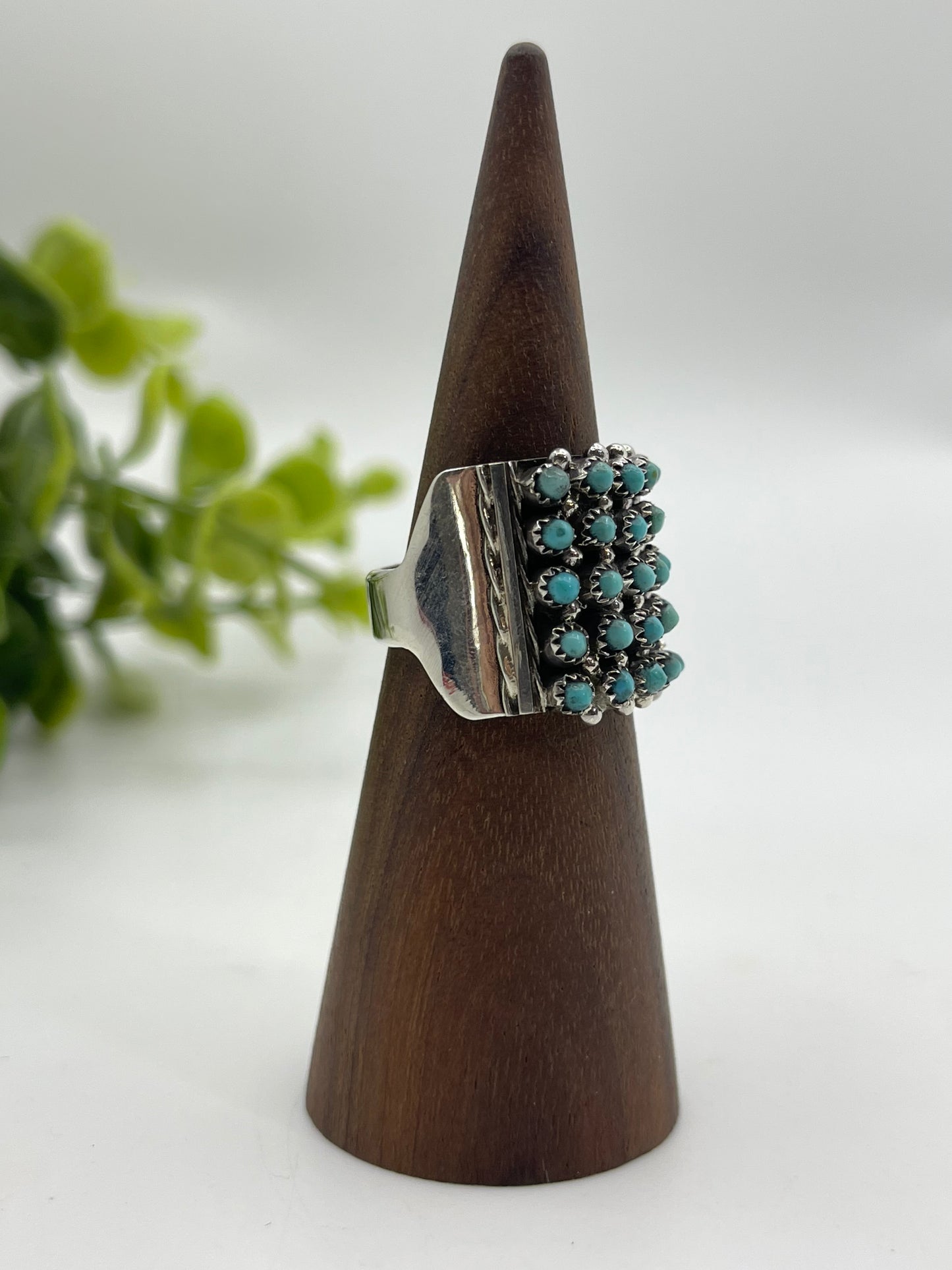5 Row Turquoise Snake Eye Ring by Stephen Haloo, Zuni