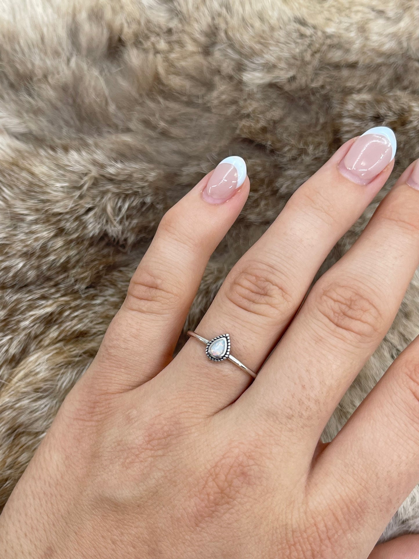 Size 10.0 White Opal Teardrop Ring