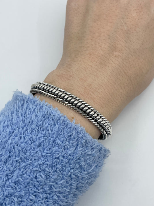 6''-7'' 3 Row Twisted Wire Silver Cuff By Elaine Tahe, Navajo