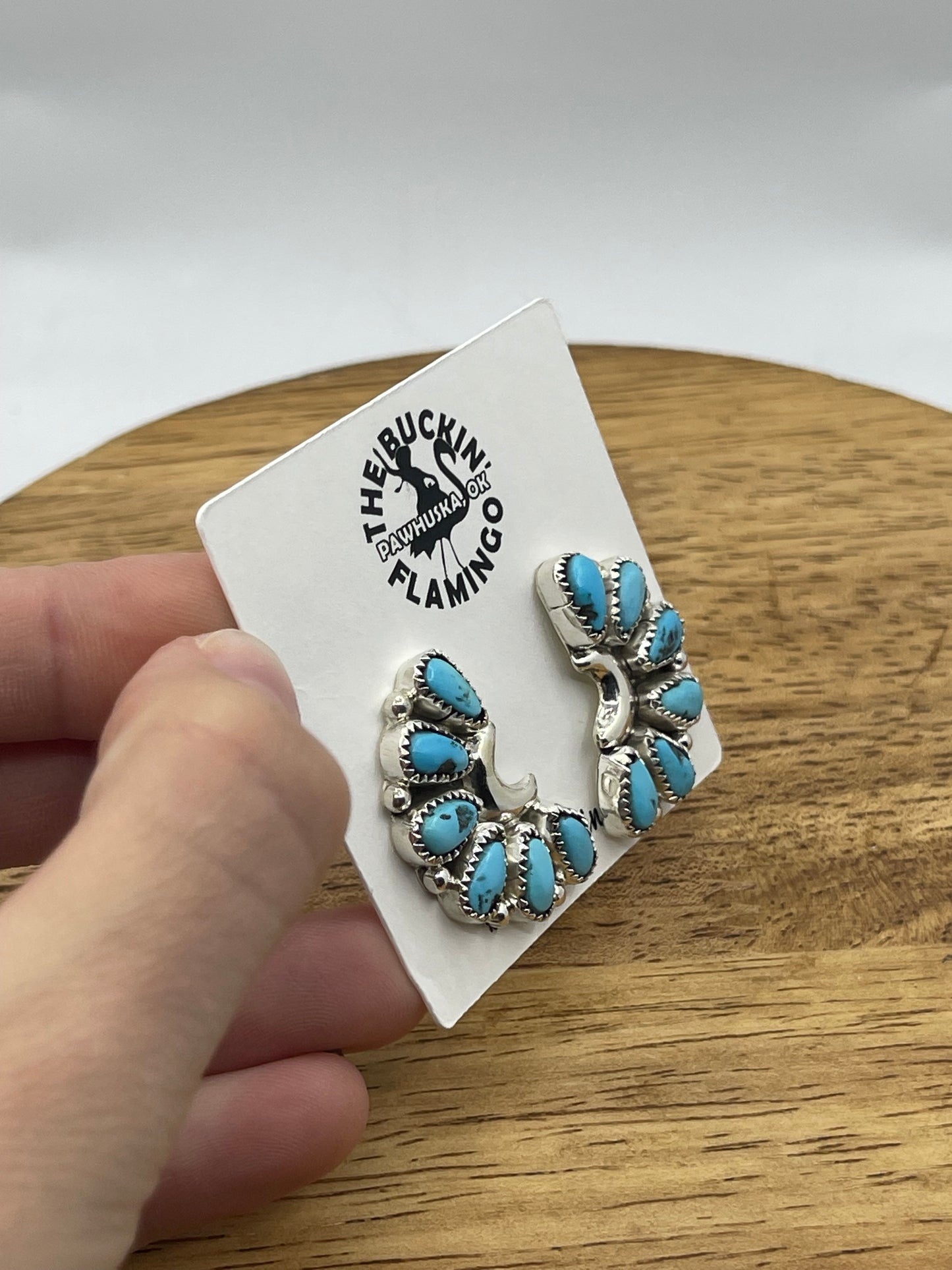 LOT 65 1/11 Turquoise Half Cluster Post Earrings by Justina Wilson, Navajo