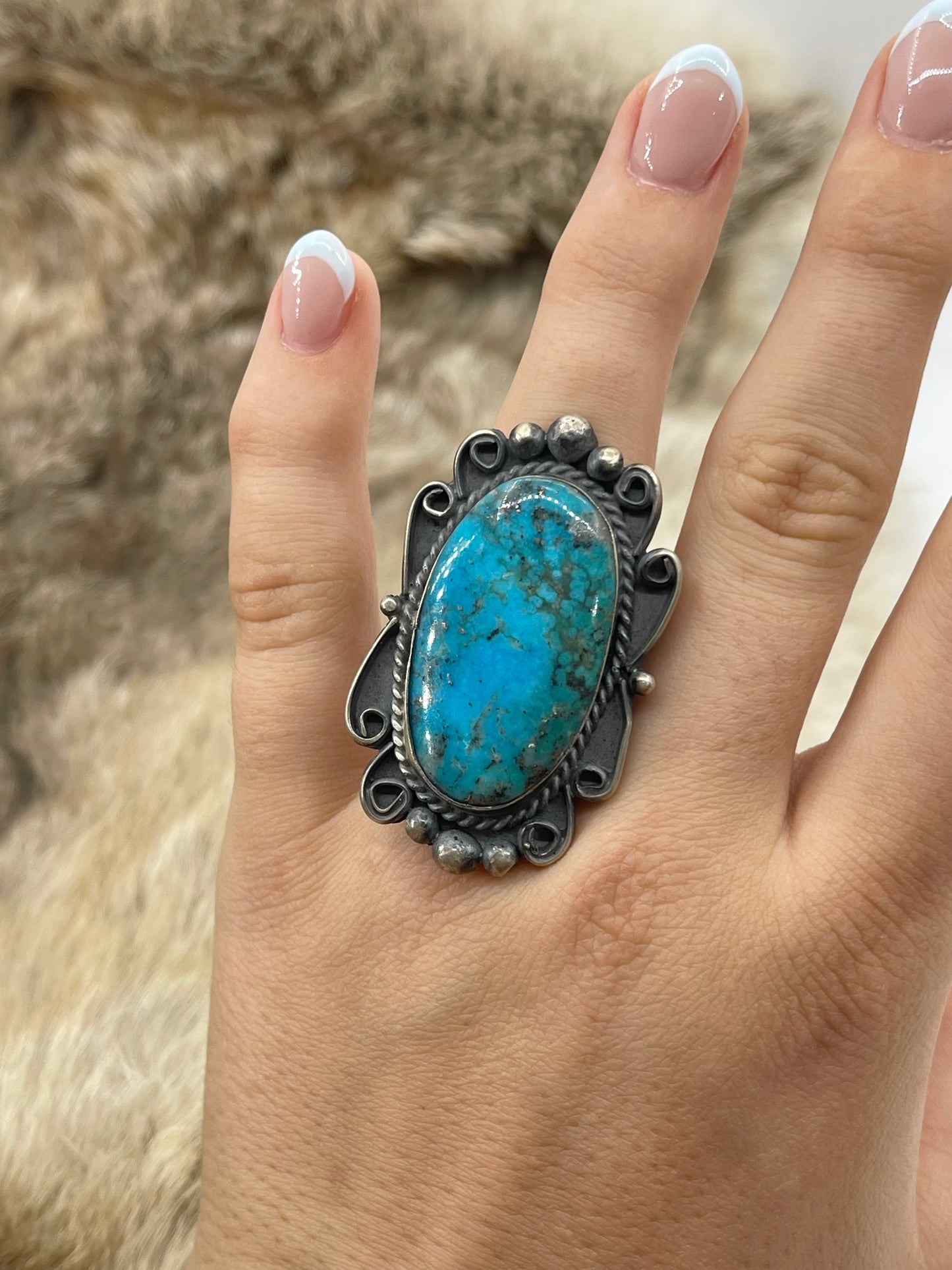 8.0 Persian Turquoise Ring by Boyd Ashley, Navajo