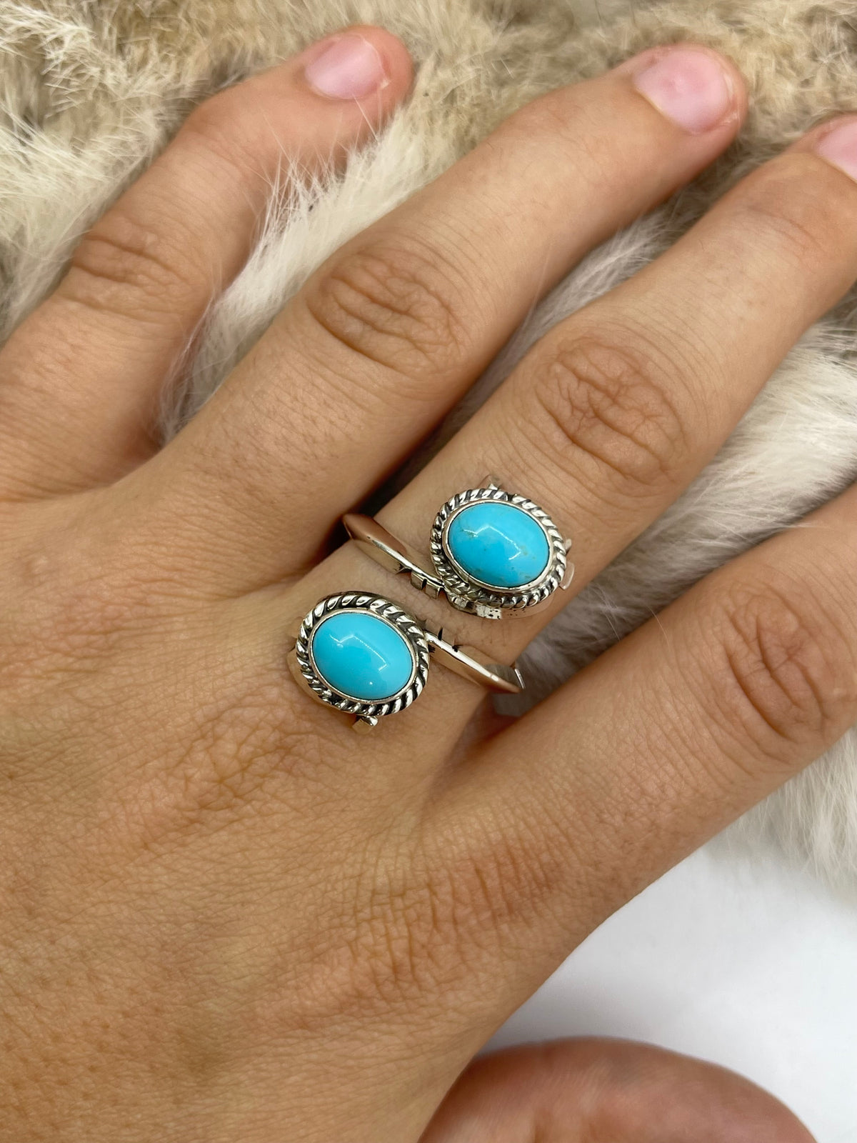 10.0 2 Stone Turquoise Semi-Adjustable Ring by Jimmy Garcia, Navajo