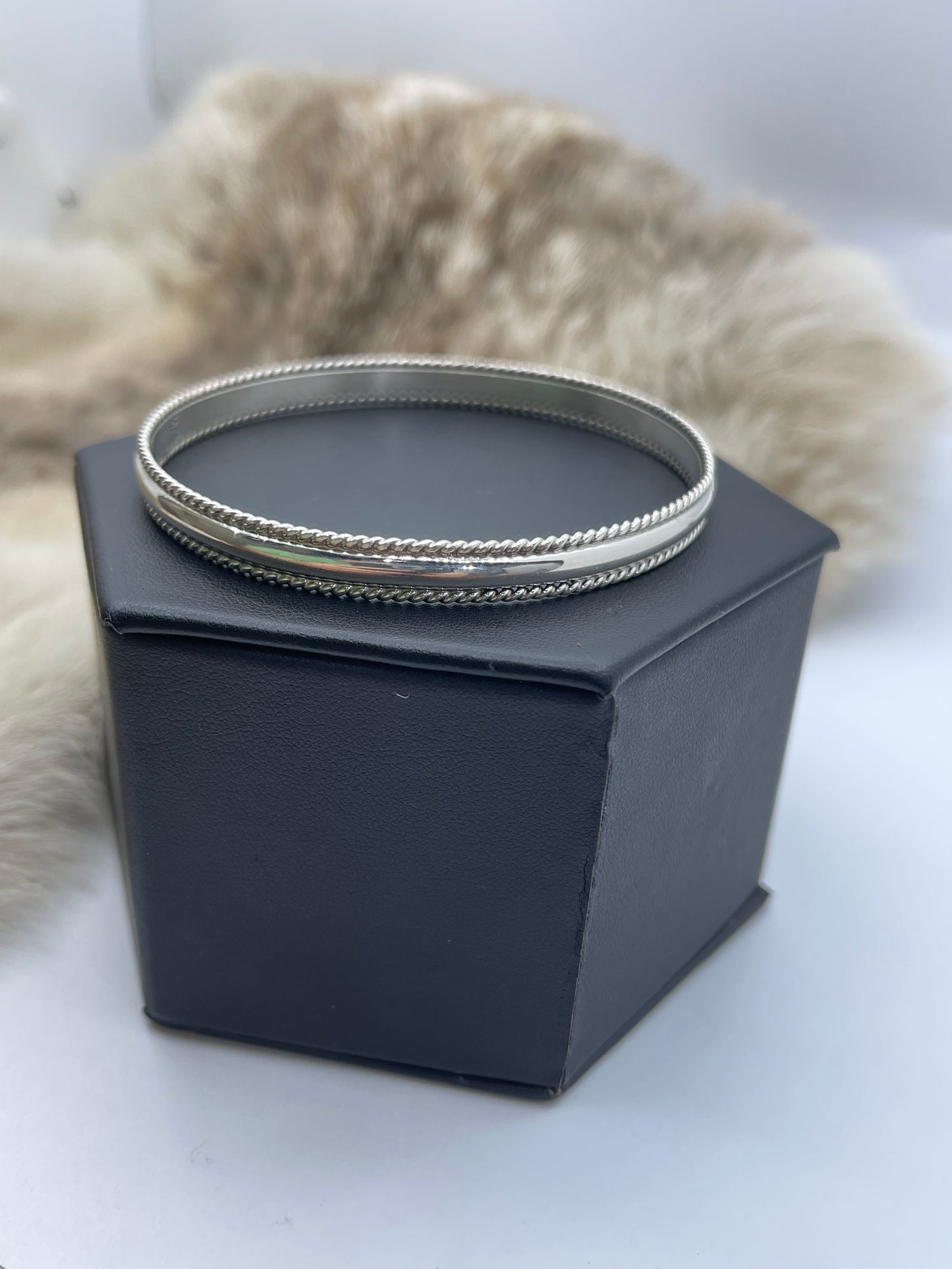 8.25" Silver Bangle by Elaine Tahe, Navajo