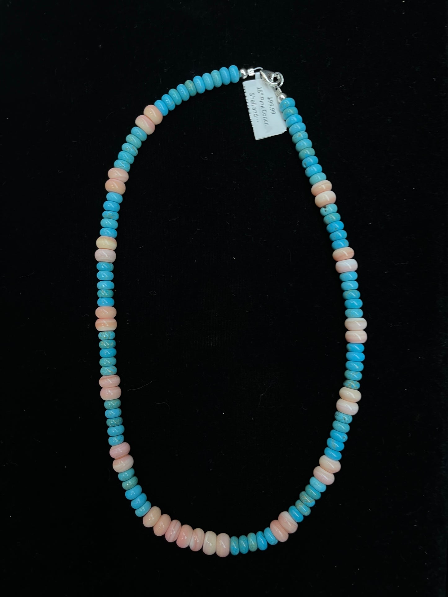 18" Pink Conch Shell and Turquoise Necklace