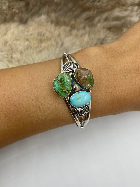 6”-8” 3 Stone Sonoran Gold Turquoise Cuff