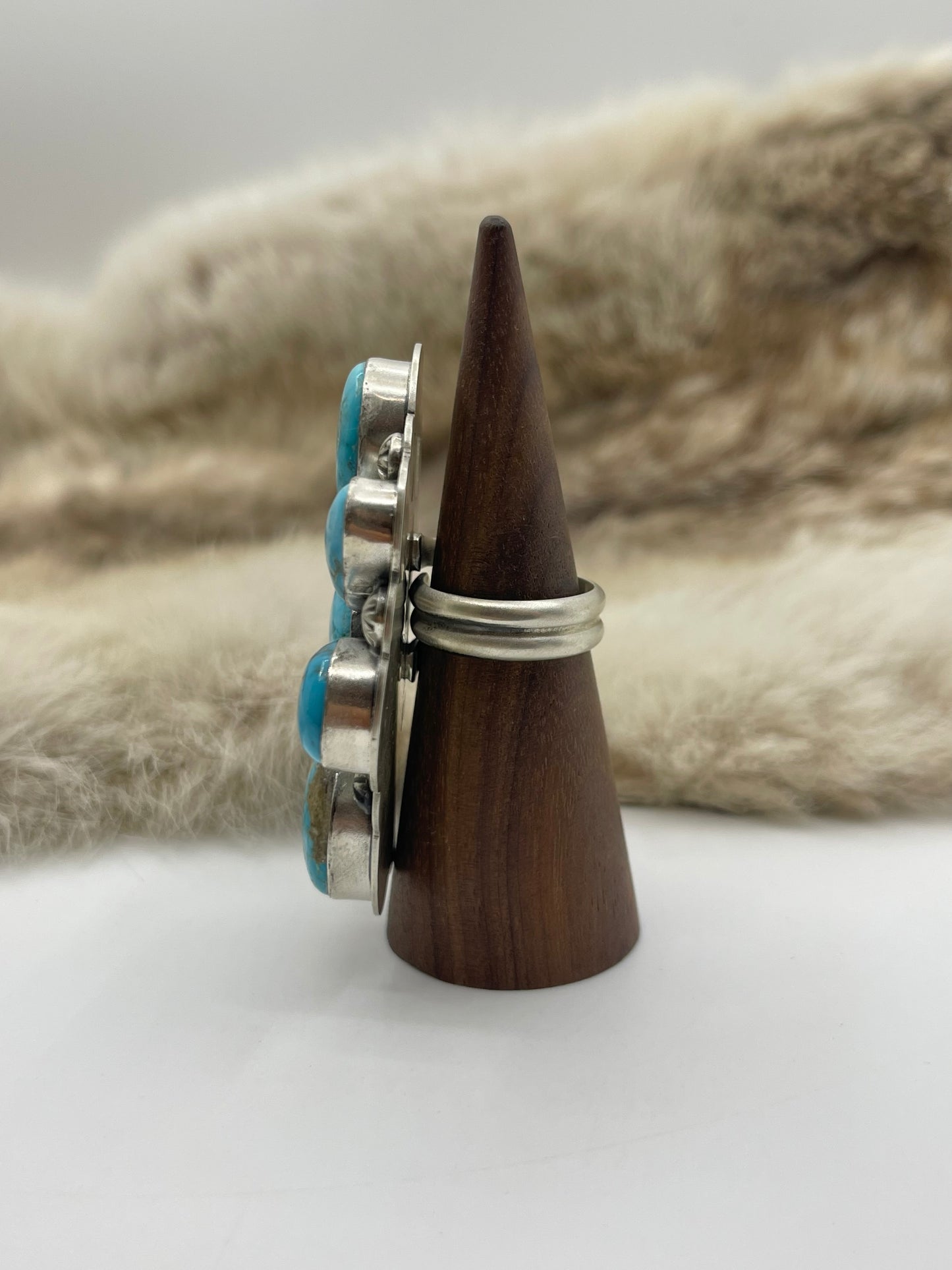 7.0-11.0 High Grade Kingman Turquoise Cluster Adjustable Ring by Gabby Jurado, Mexican