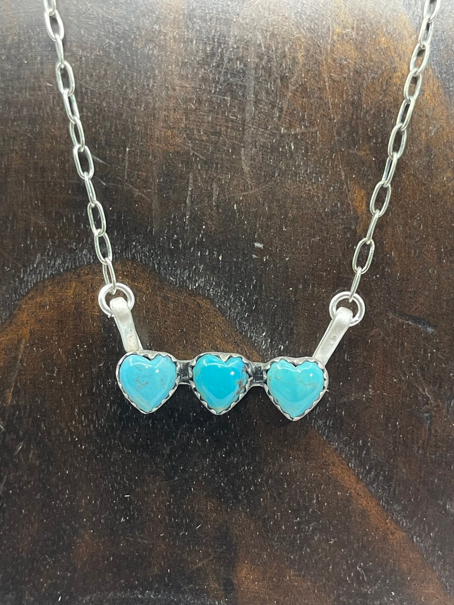 17'' Kingman Turquoise 3 Heart Bar Necklace