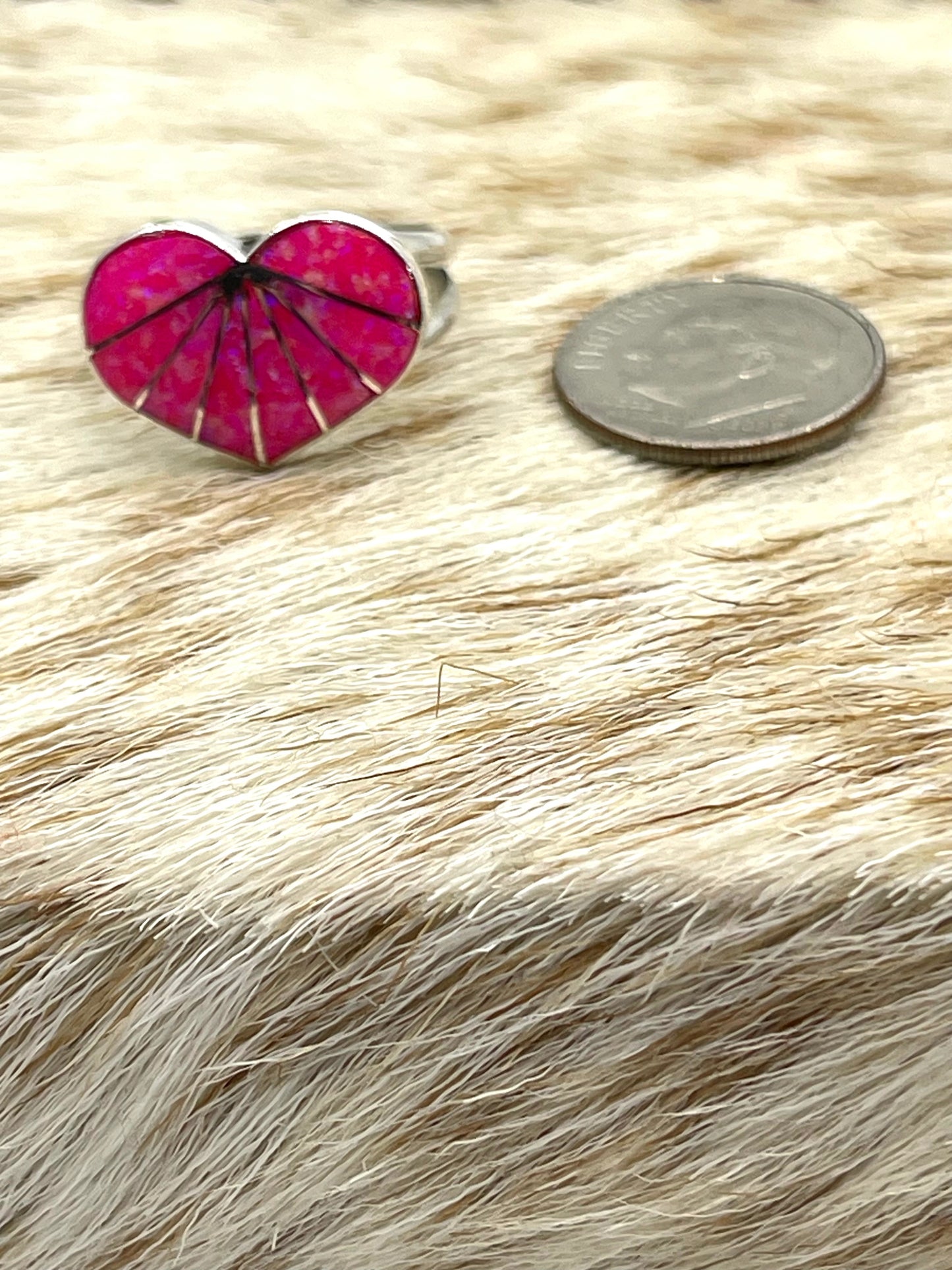7.0 Hot Pink Opal Inlay Heart Ring