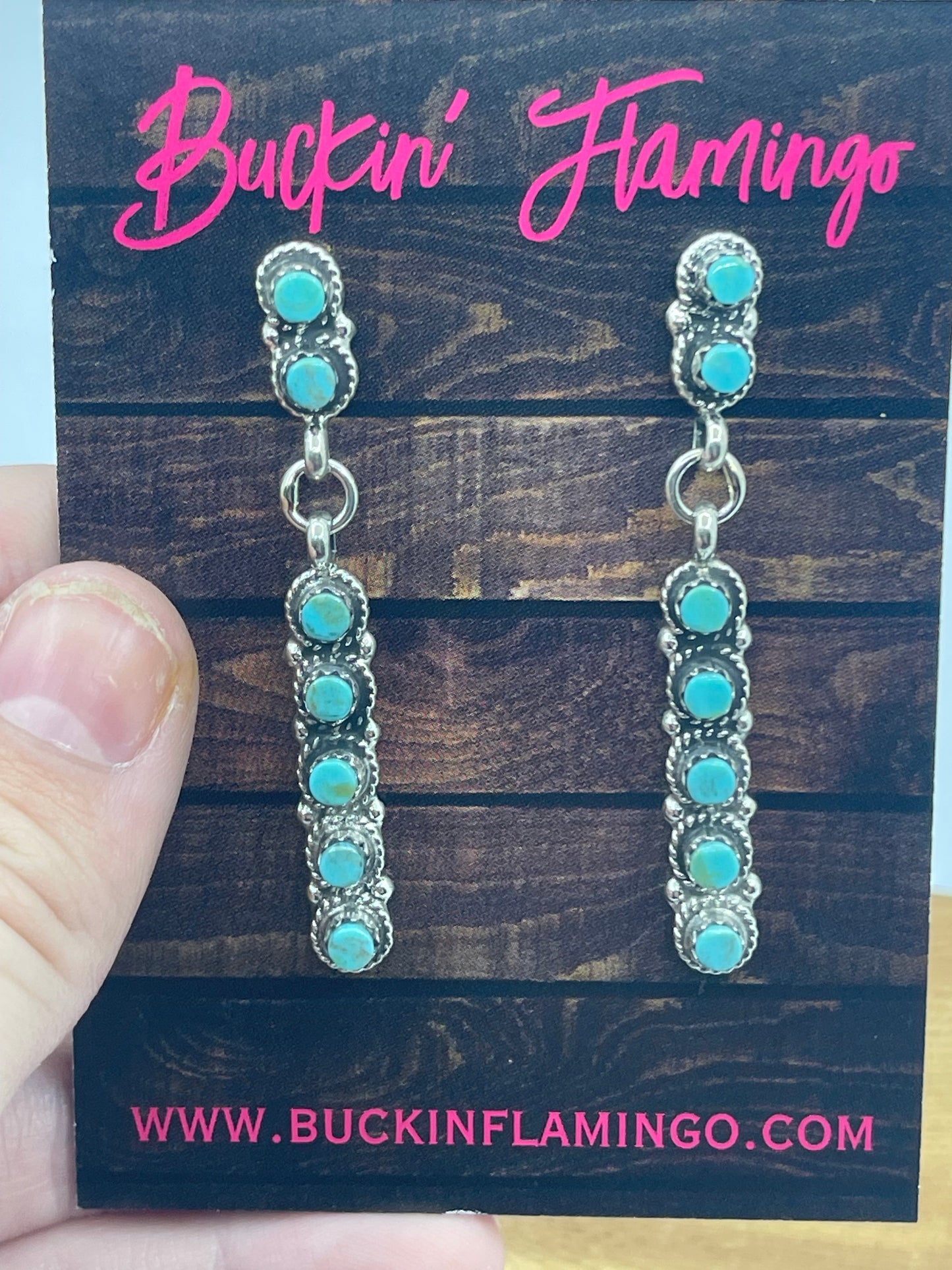 Turquoise Double Dangle Post Earrings by George Peina, Zuni