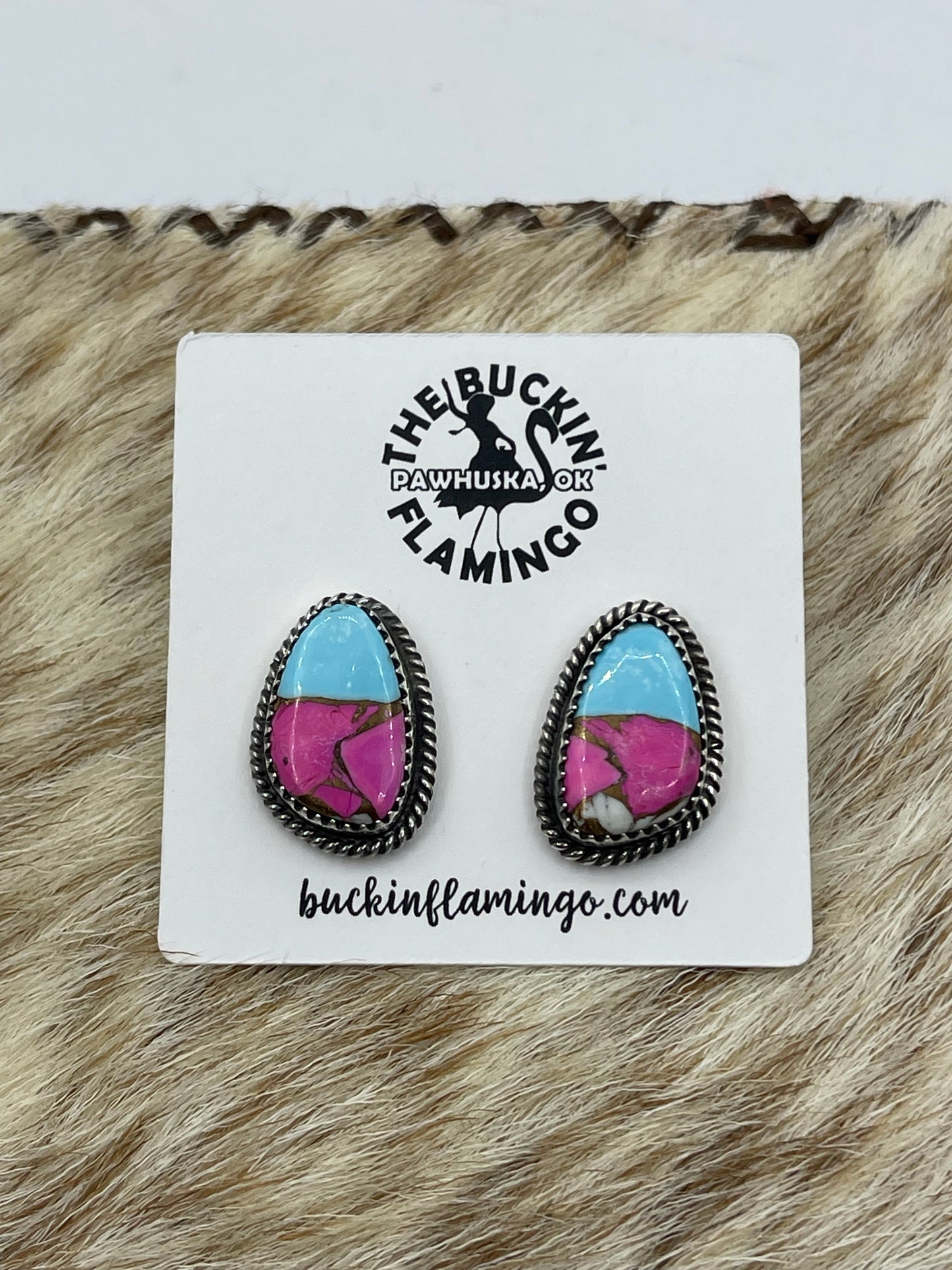 Cotton Candy Post Earrings, Navajo Made