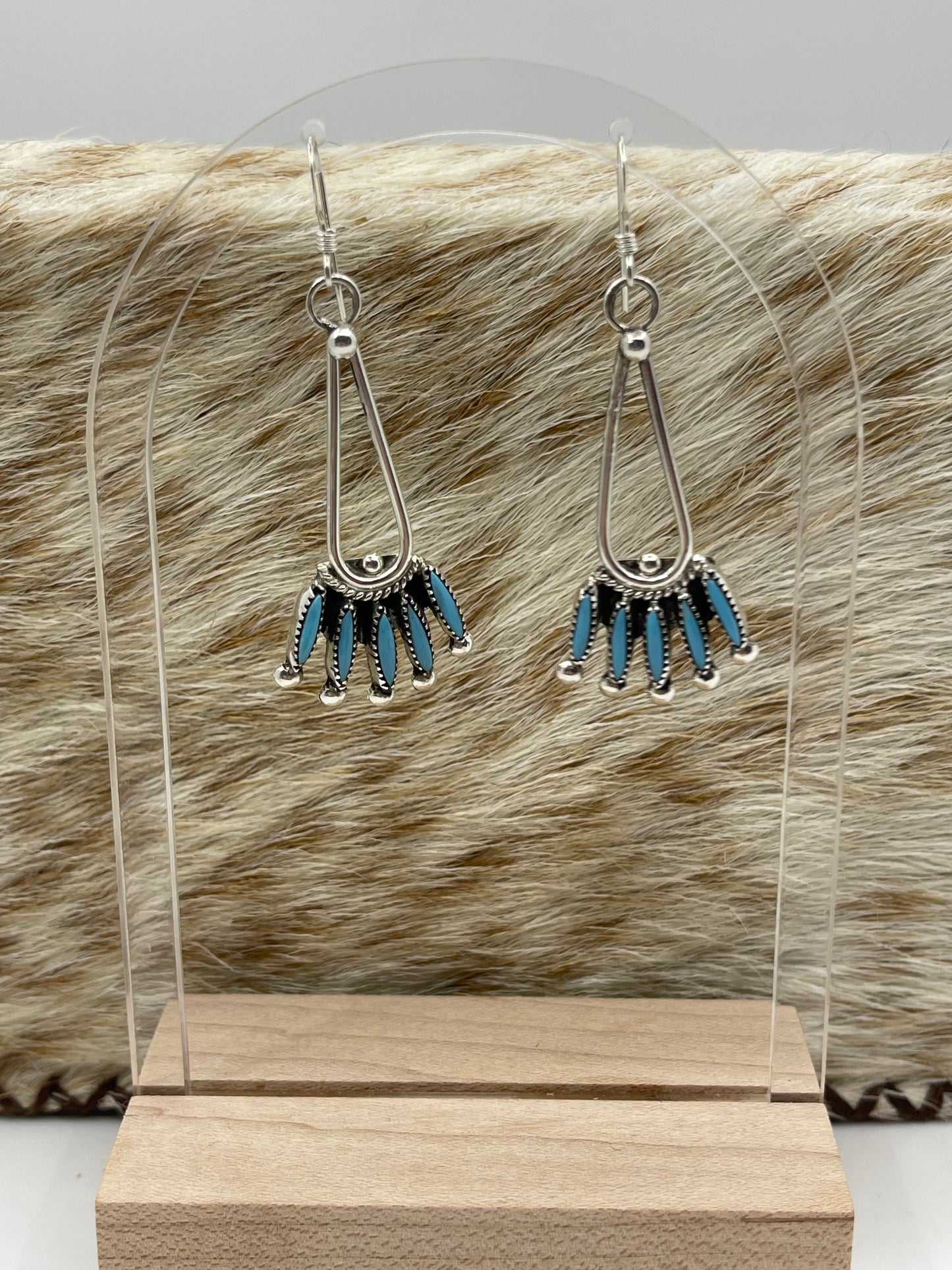 Turquoise Needlepoint Dangle Earrings by Gerald Etsate, Zuni