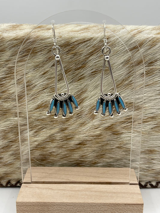 Turquoise Needlepoint Dangle Earrings by Gerald Etsate, Zuni