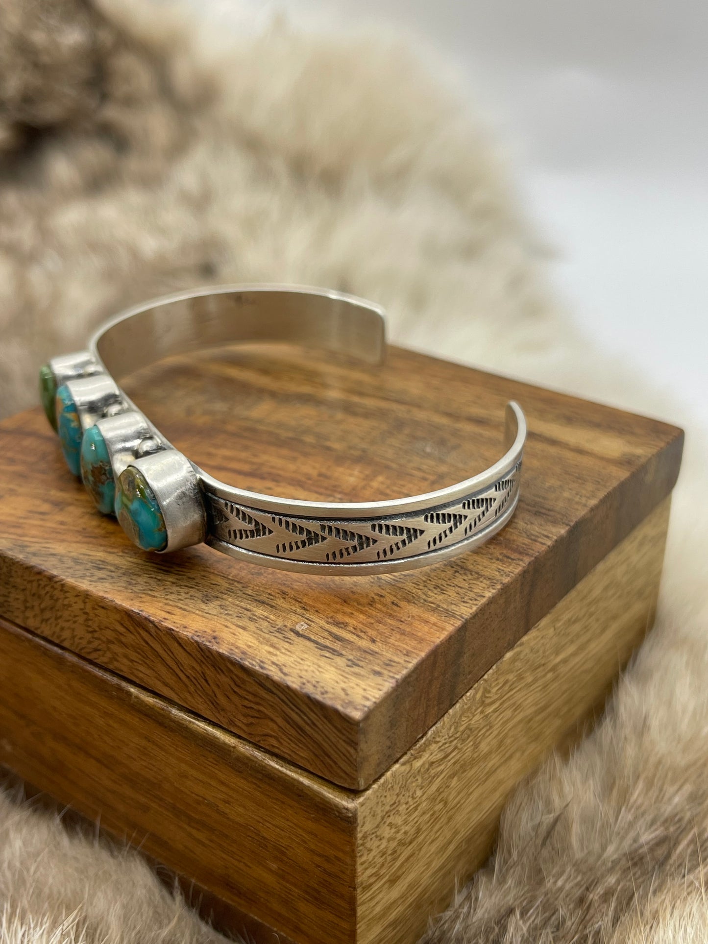 4 Stone Royston Turquoise Stacker Cuff by Rick Enriquez, Navajo