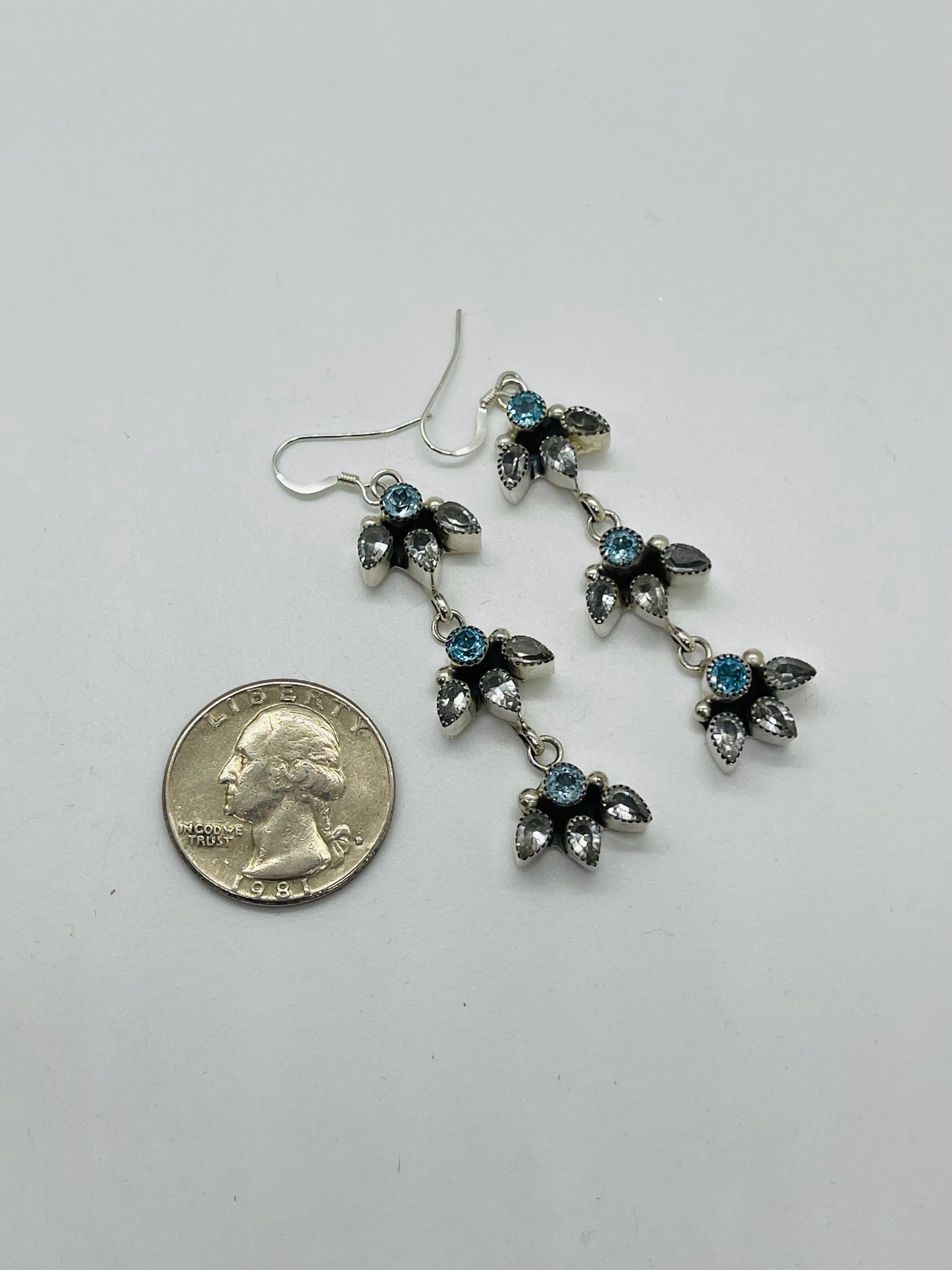 Topaz and Smoky Quartz 3 Stone Dangle Earrings by Mike Smith, Navajo