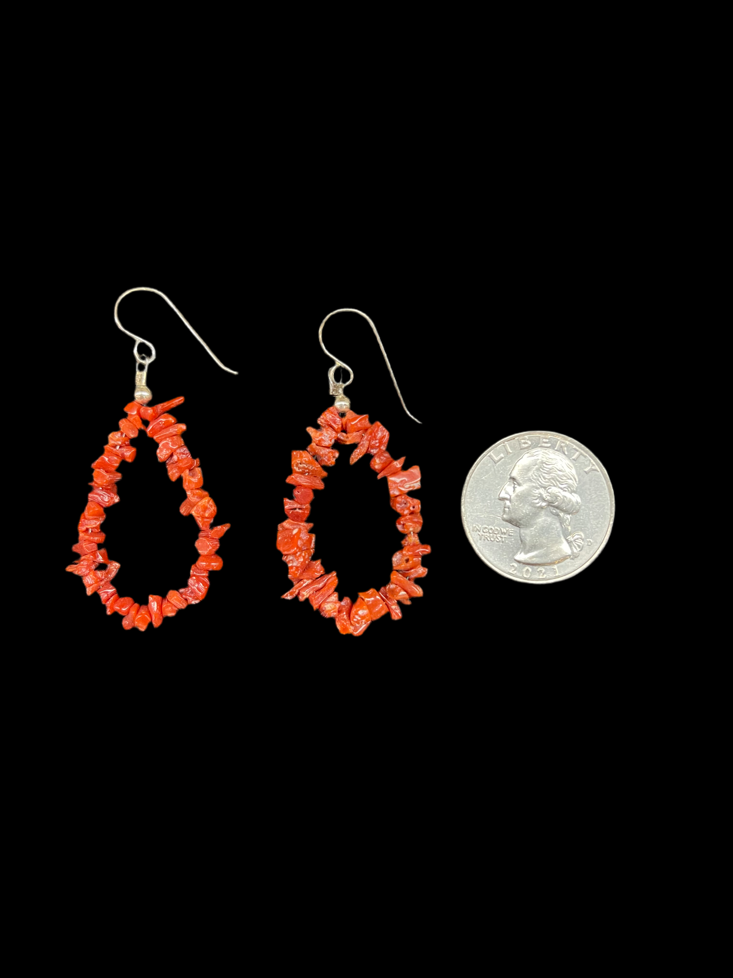 Natural Red Coral Dangle Earrings
