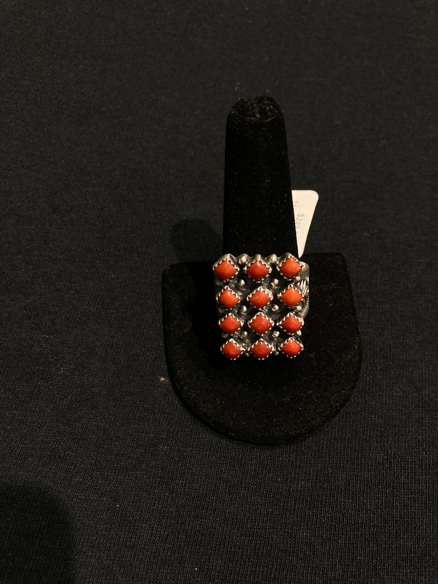 11.0 12 Red Coral Ring by Verley Betone, Navajo