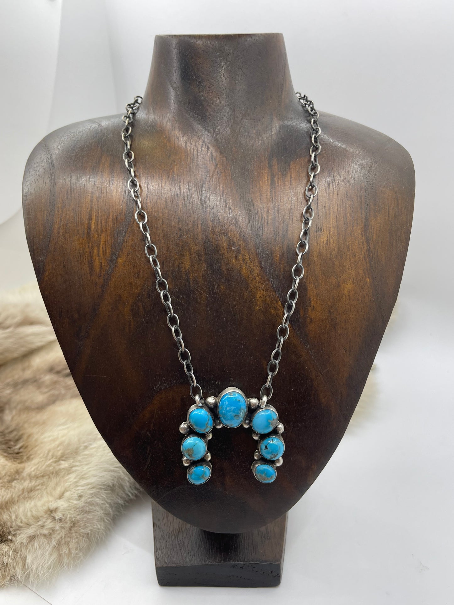 17" Kingman Turquoise Naja Necklace by Augustine Largo, Navajo