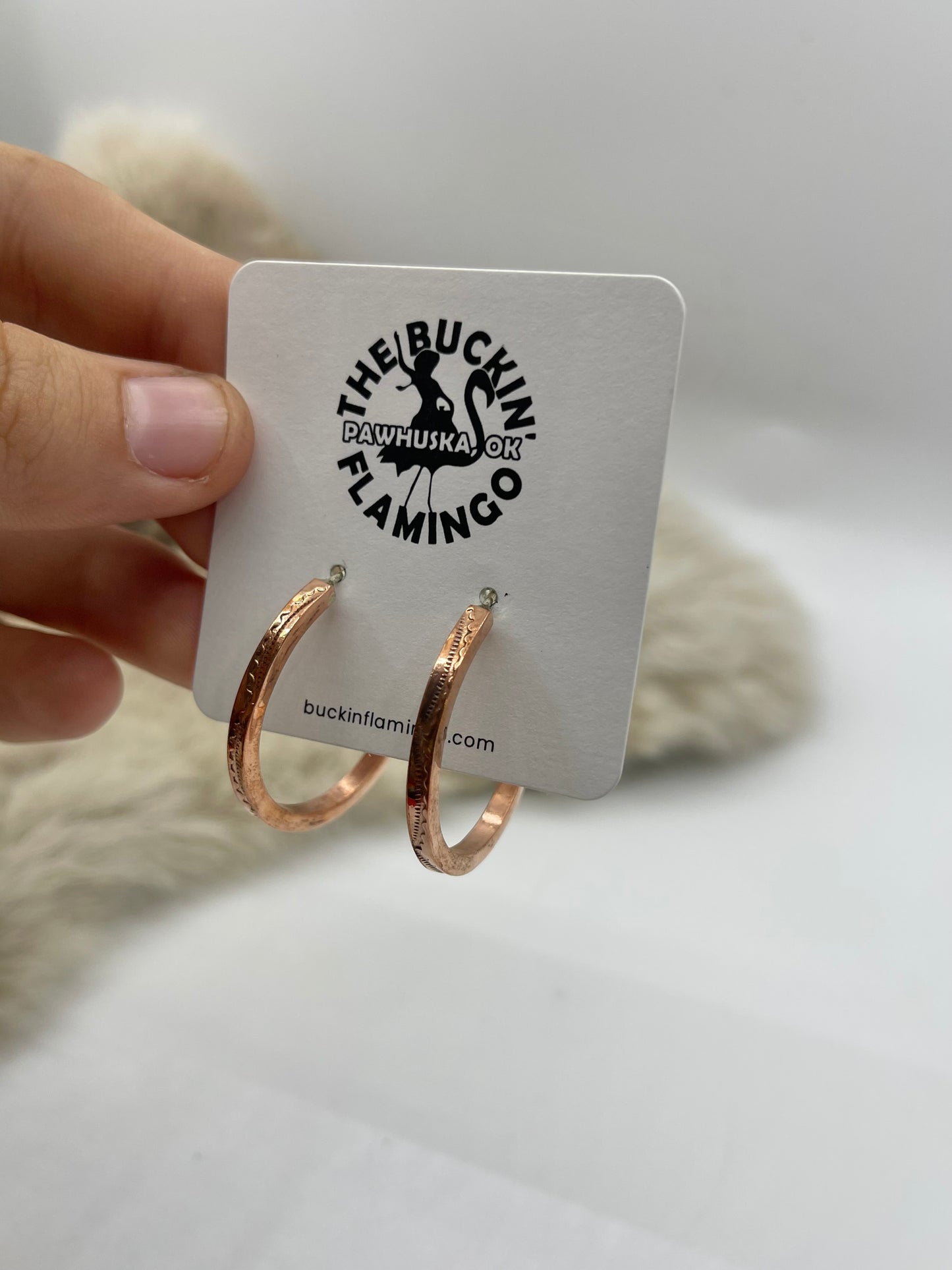Square Wire Stamped Copper Hoop Earrings By Elaine Tahe, Navajo