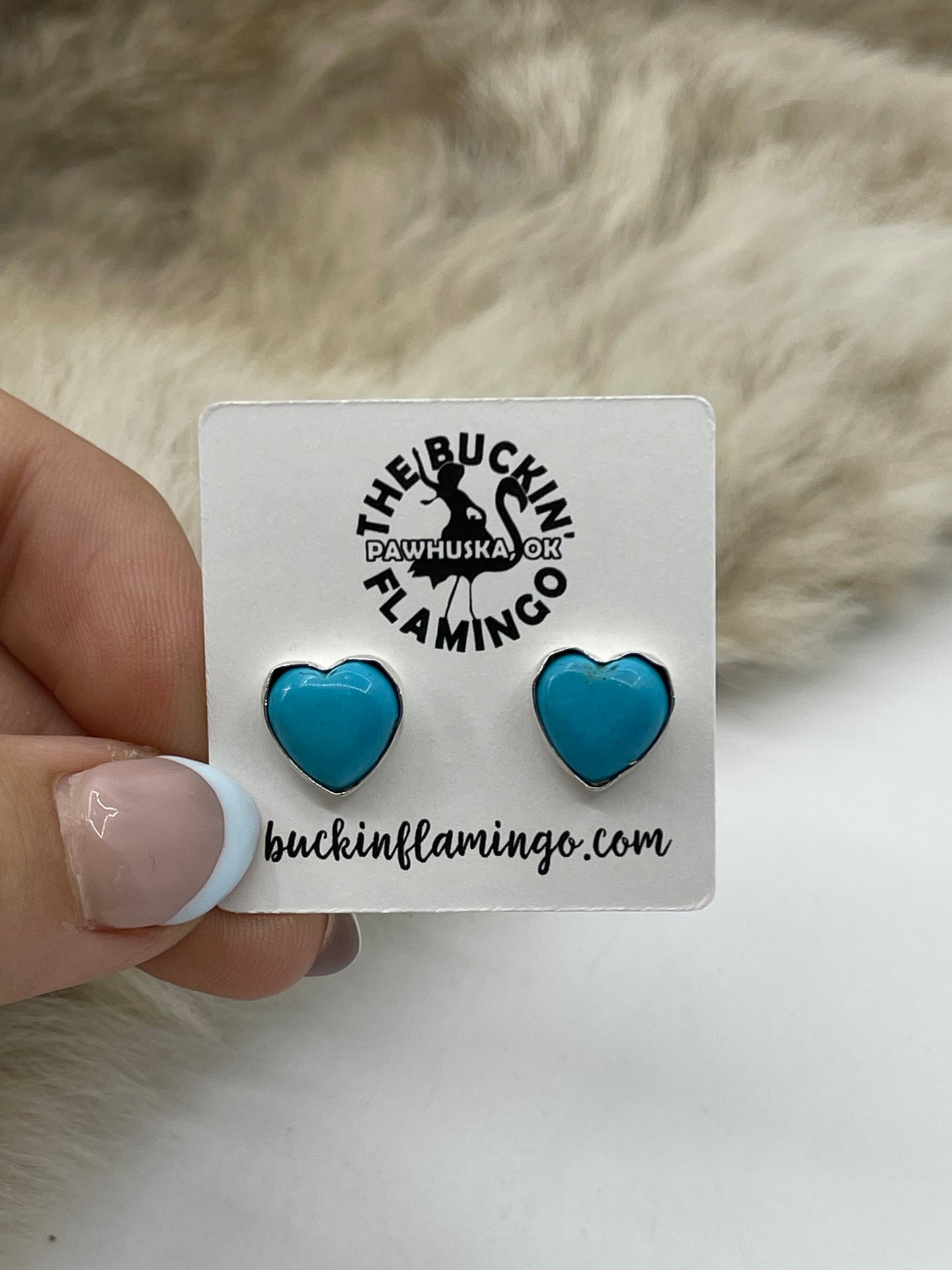 BLUE TURQUOISE HEART POST EARRINGS