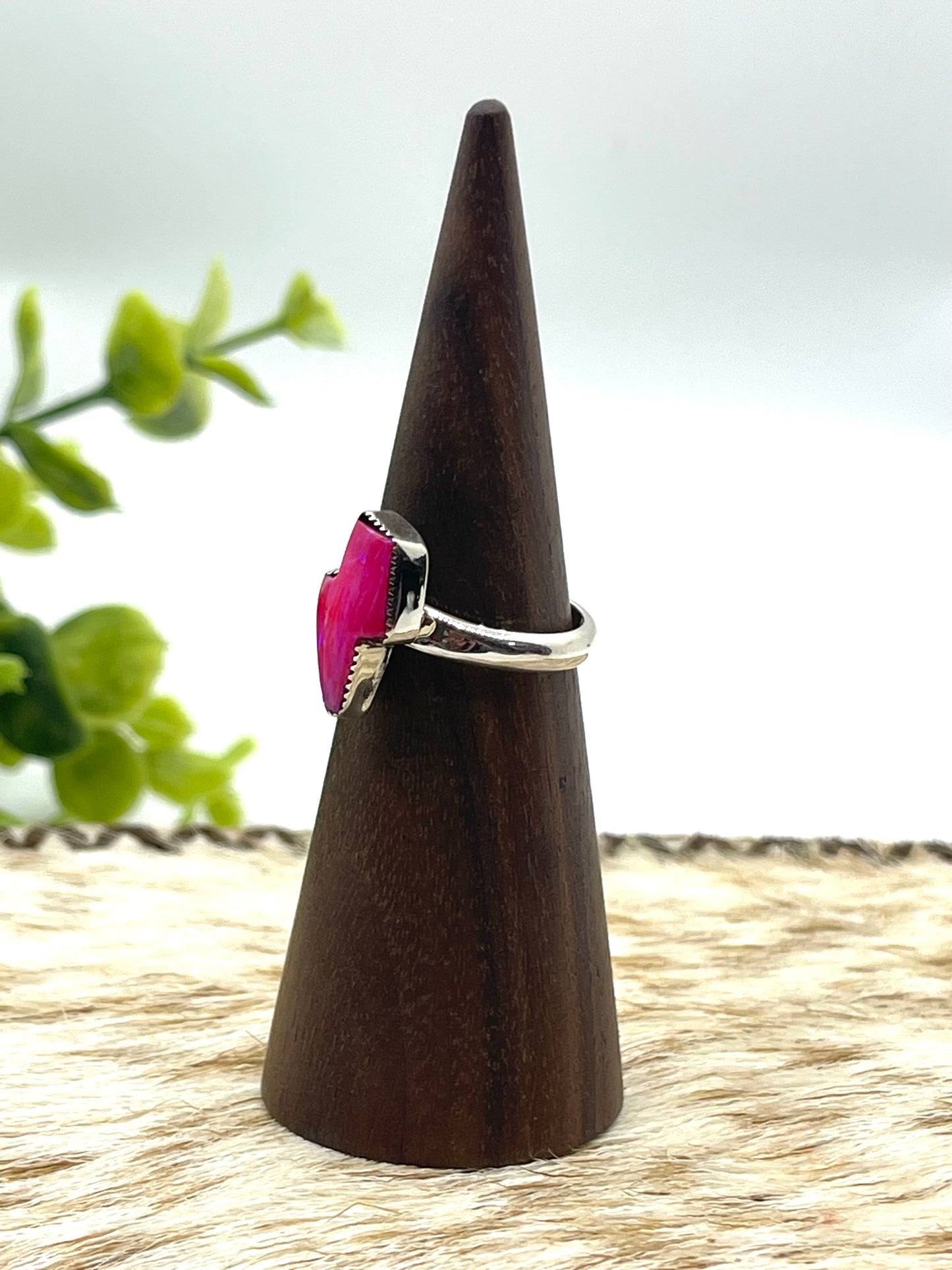 Adjustable Hot Pink Opal Lightning Bolt Ring