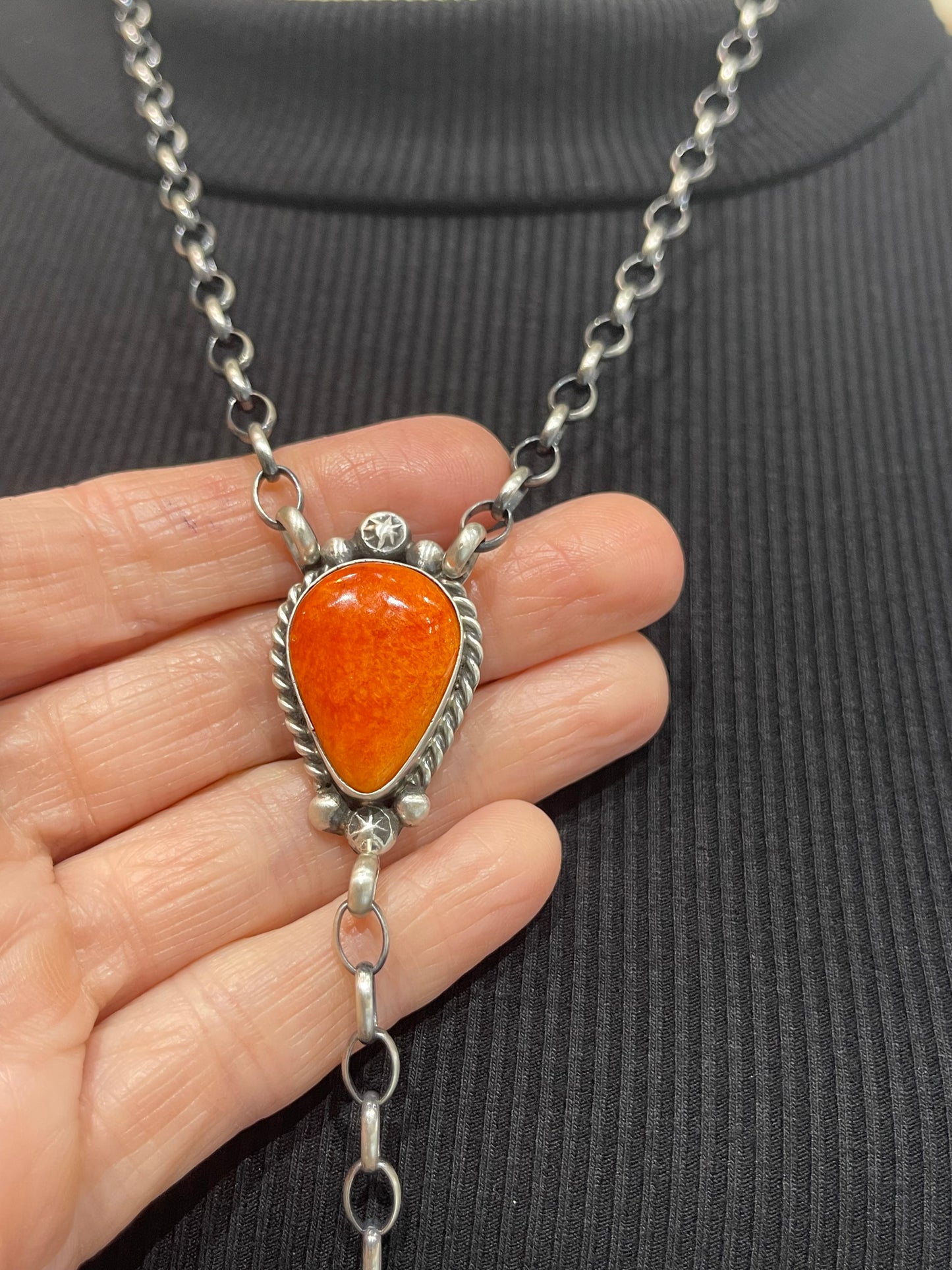 20" + 9" Drop Orange Spiny Oyster Necklace by Augustine Largo, Navajo (Copy)