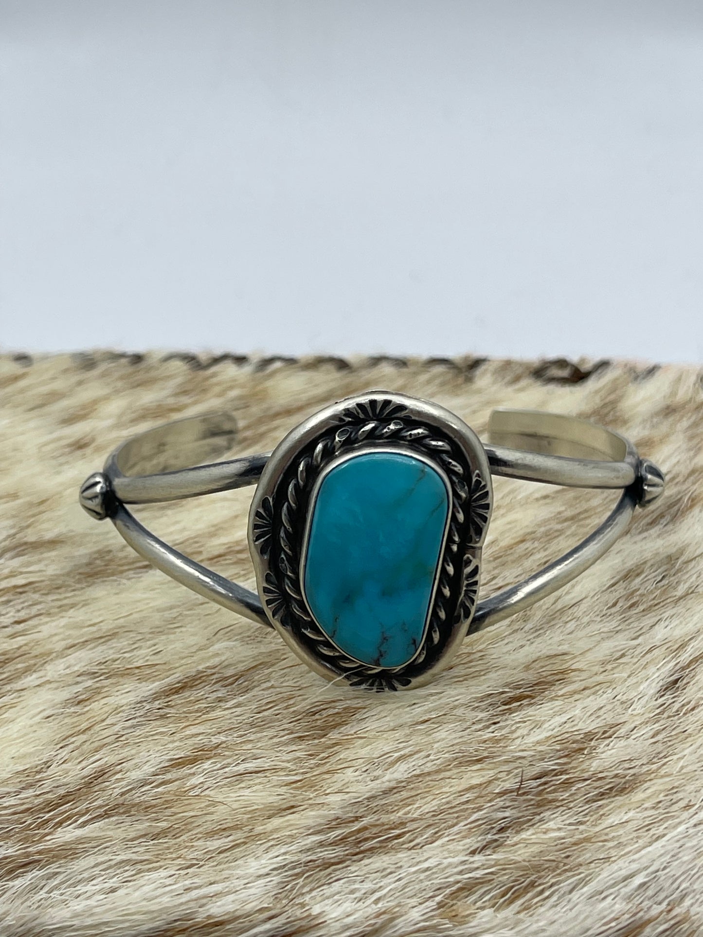 5 3/4"-7 1/4" Kingman Turquoise Cuff by Augustine Largo, Navajo