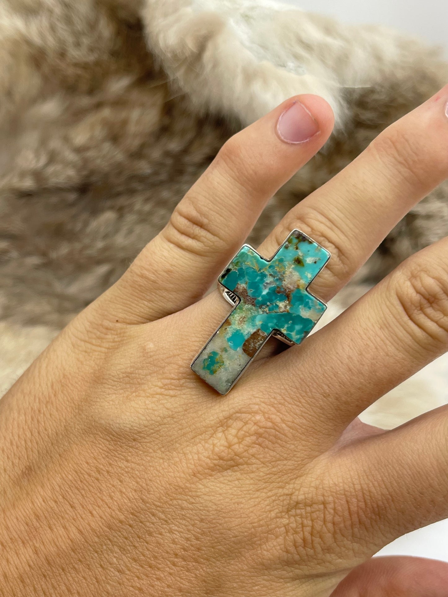 Adjustable 7.0-11.0 Turquoise Cross Ring