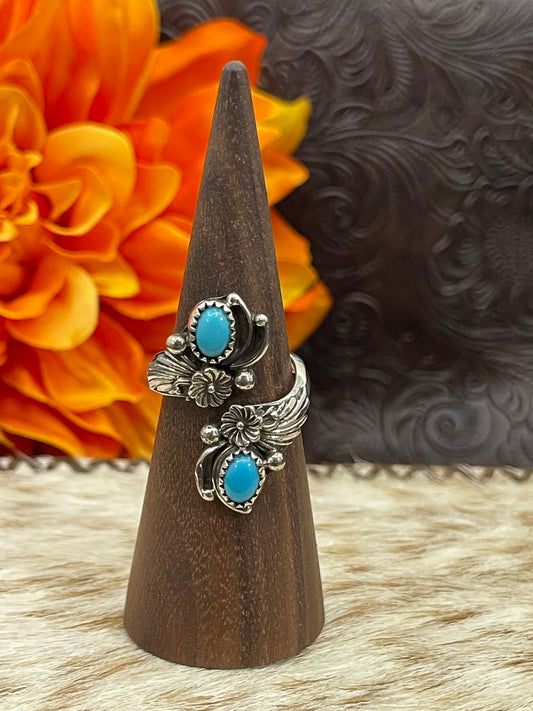 Adjustable 2 Stone Blue Turquoise Ring