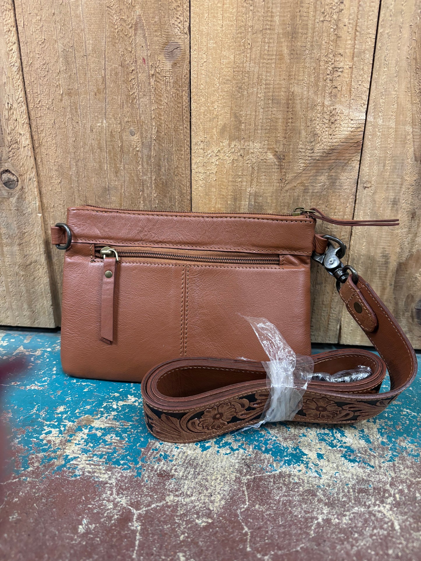 Brown Quilted And Tooled Leather Wallet/Crossbody Purse