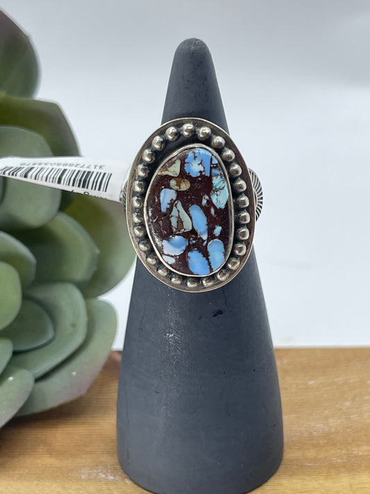 9.5 Golden Hills Mosaic Turquoise Oval Ring by Gilbert Nez, Navajo