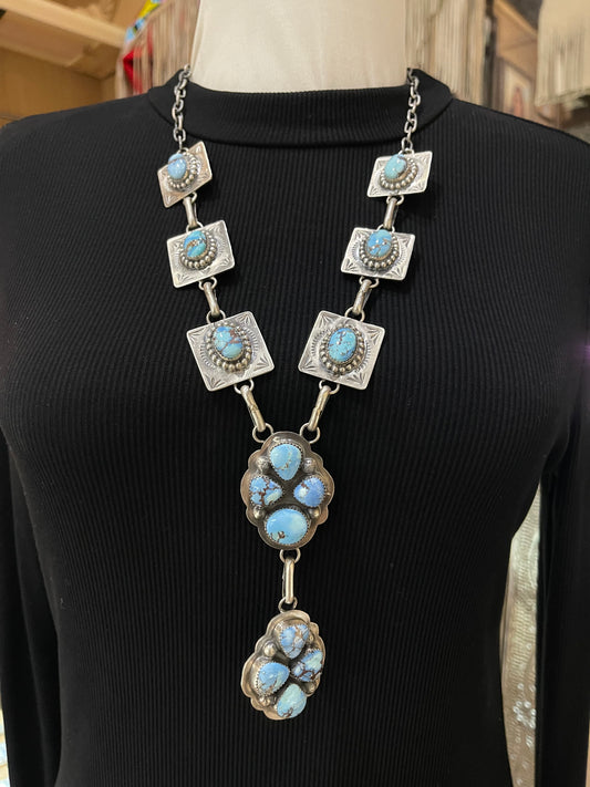 26" Golden Hills Turquoise Lariat Necklace by Delbert Secatero, Navajo