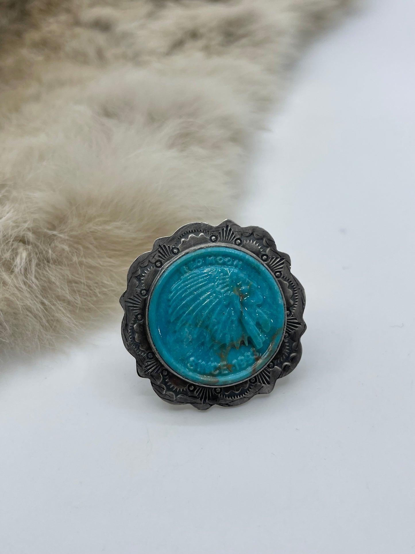 Adjustable Block Turquoise Ring by Lyle Piaso, Navajo