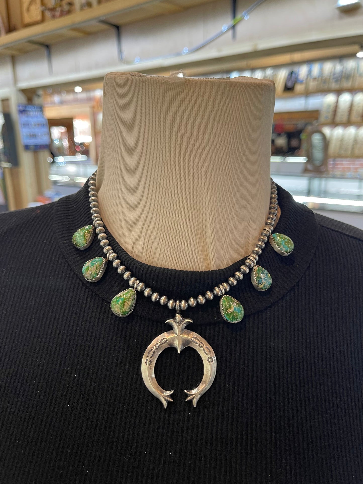 16" Sonoran Gold Turquoise 6 Stone Naja Necklace by Letricia Largo, Navajo