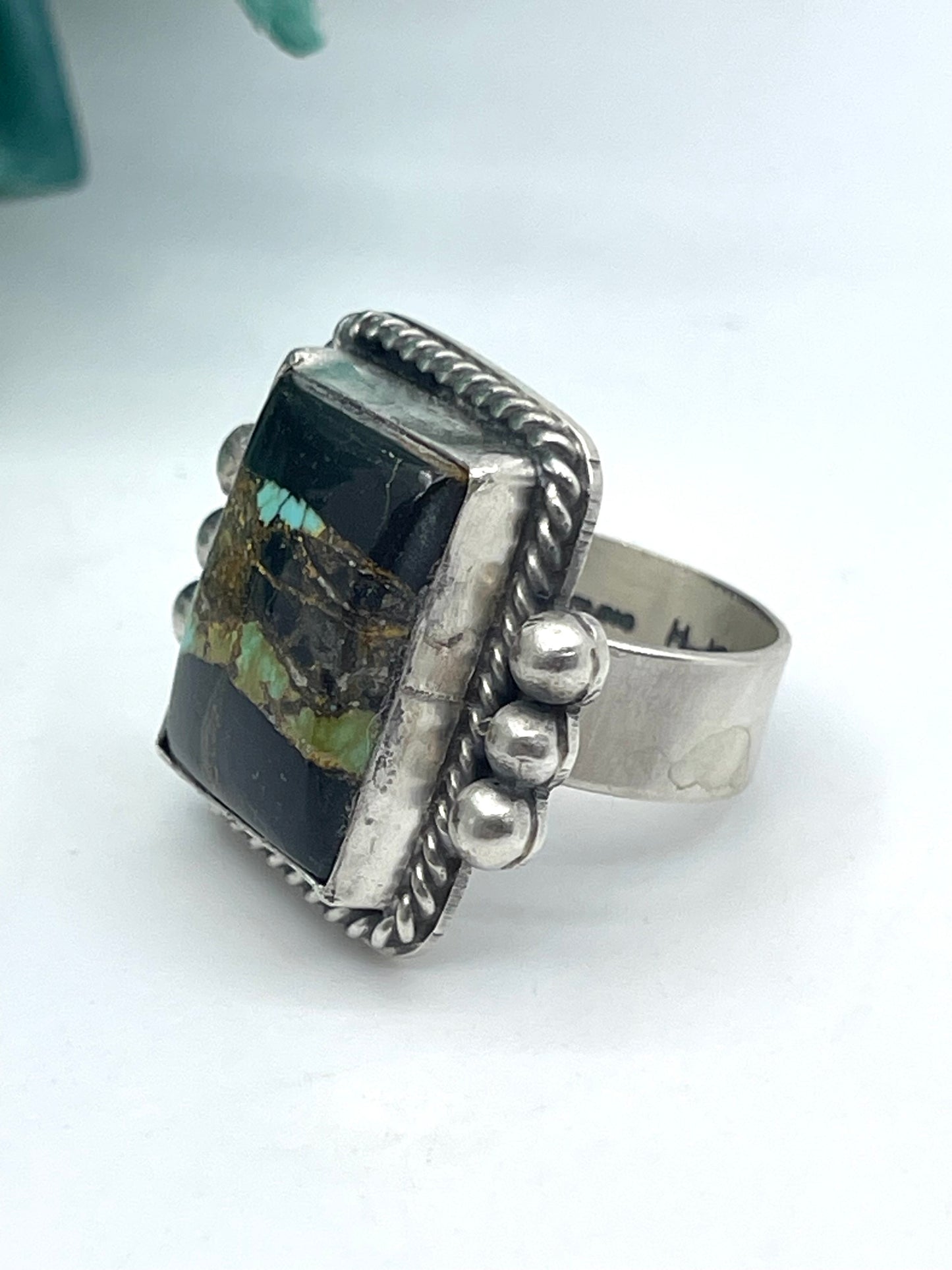 BlackJack Turquoise Adjustable 6.0-9.0 Ring by Harold Joe, Navajo