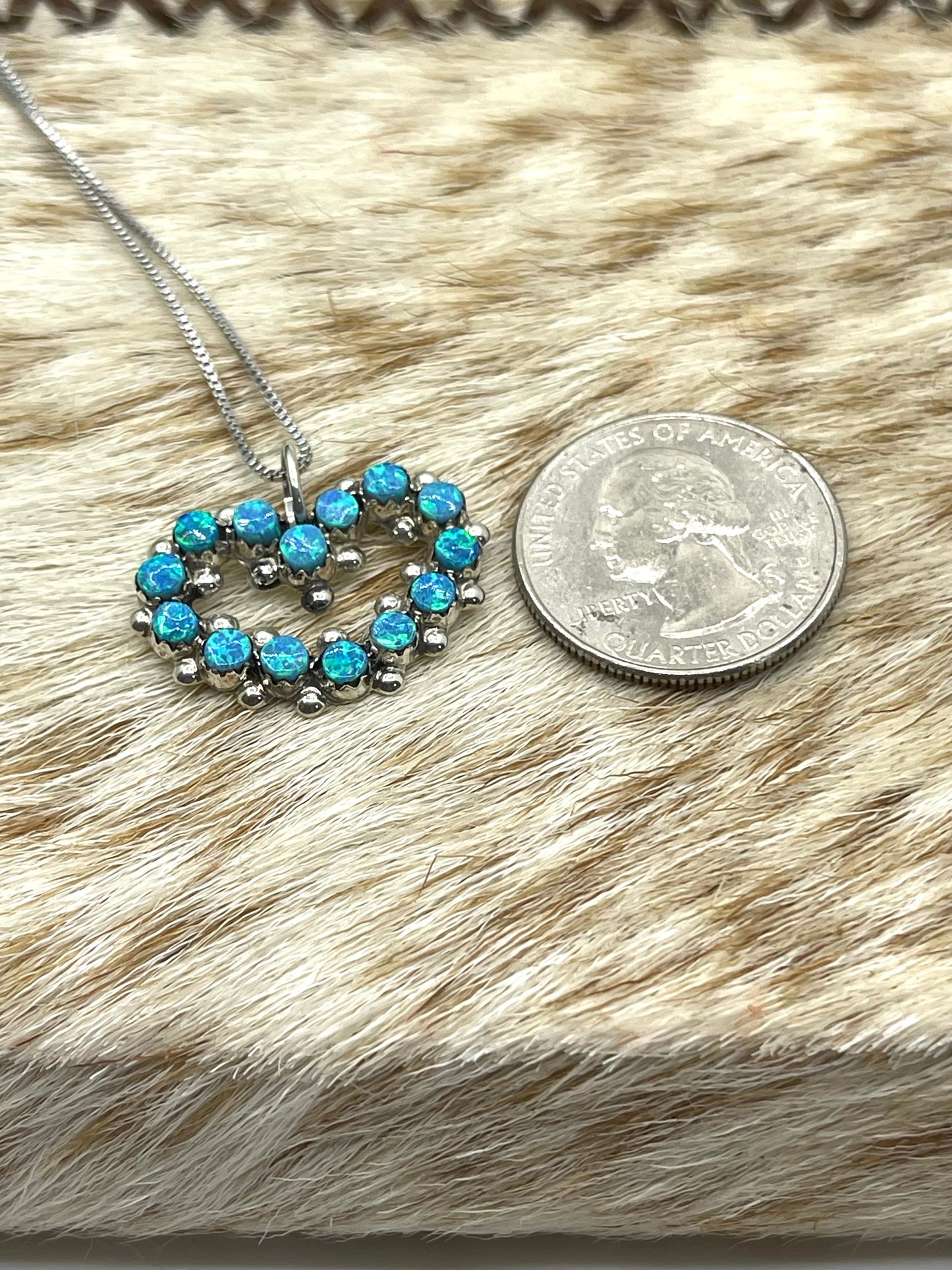 18" Blue Opal Heart Pendant Necklace by Marlon Quam, Zuni