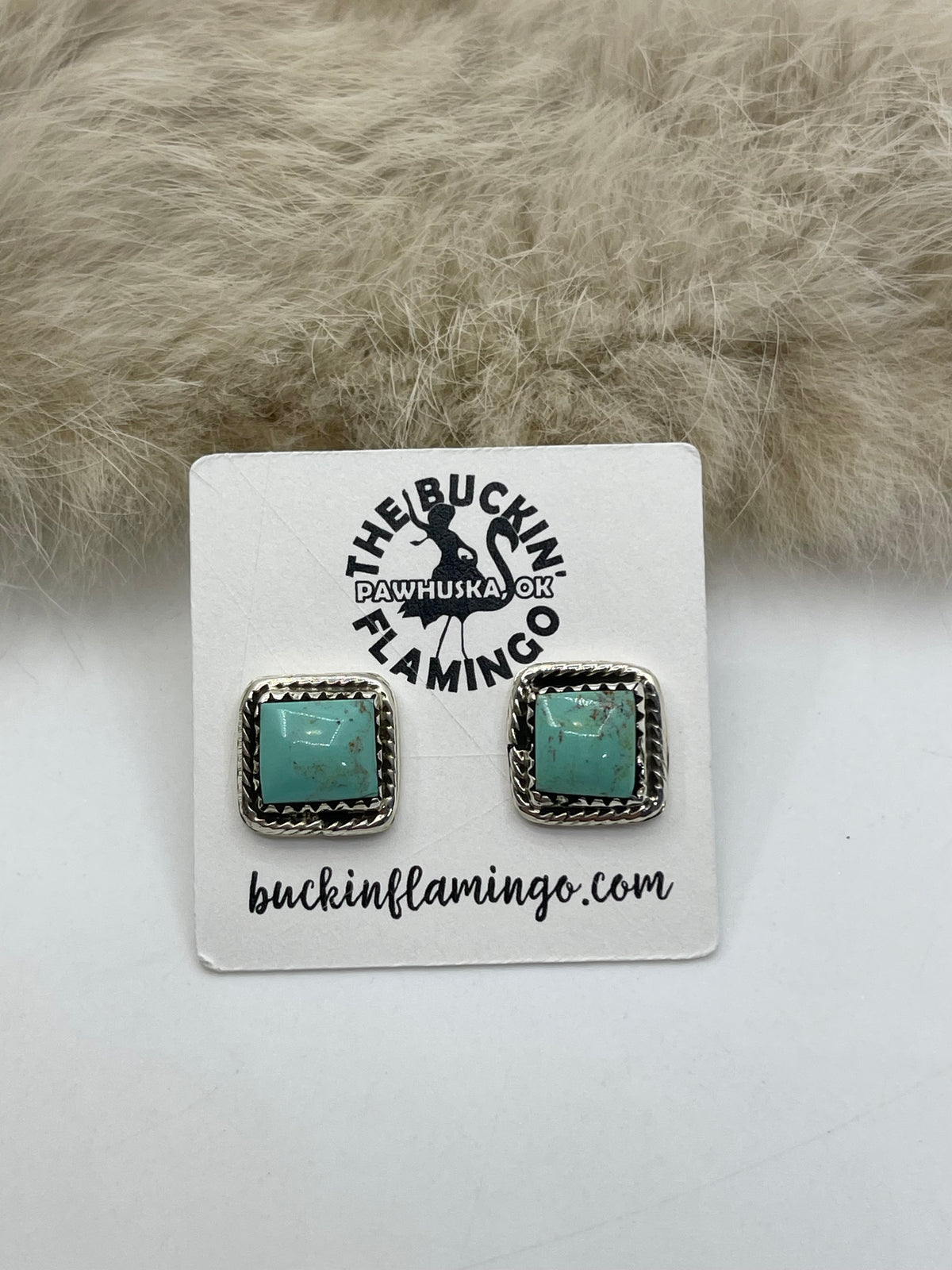 Square Turquoise Earrings Post in Center