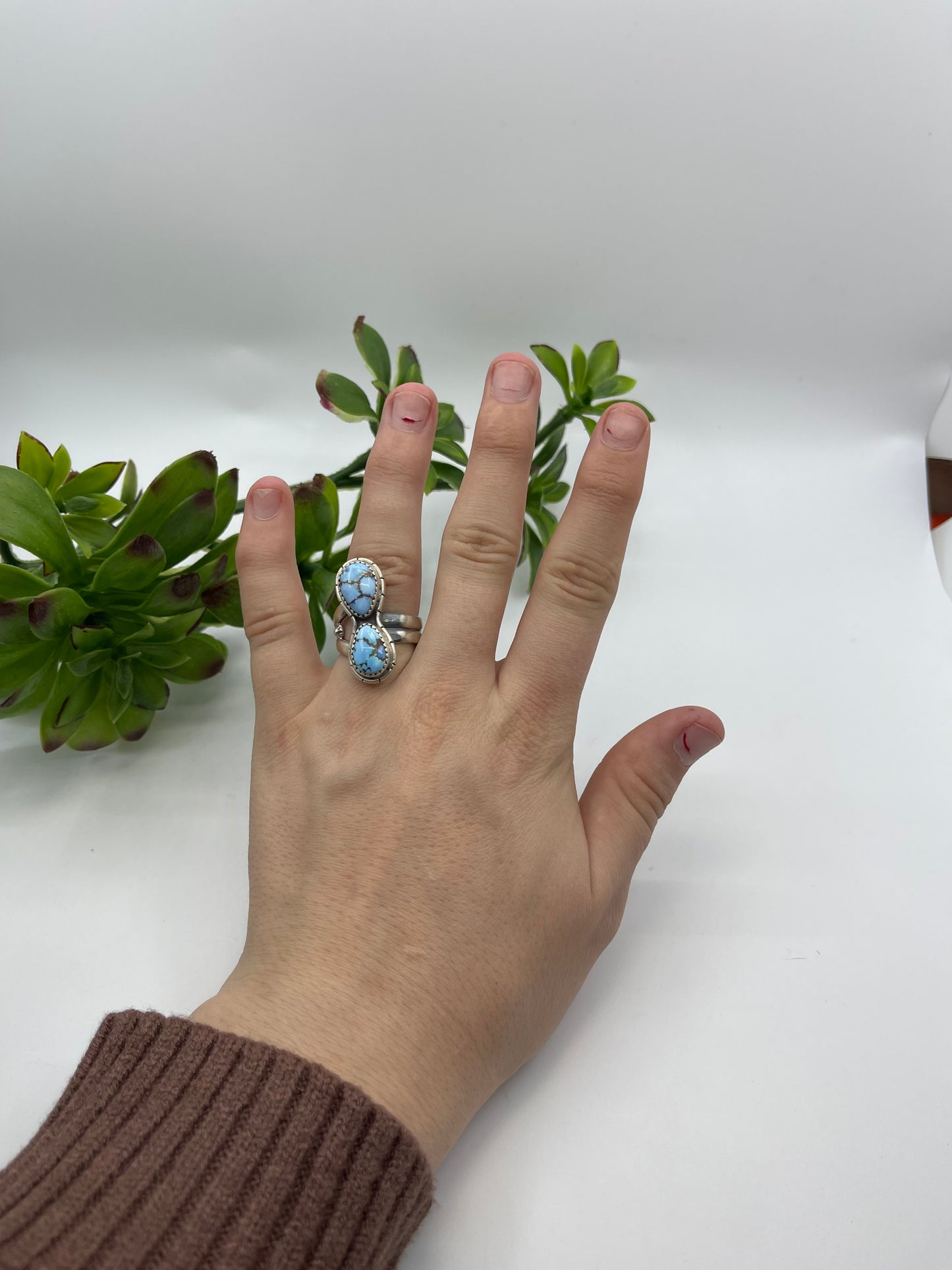 Adjustable 6.0-8.0 2 Stone Golden Hills Turquoise Ring