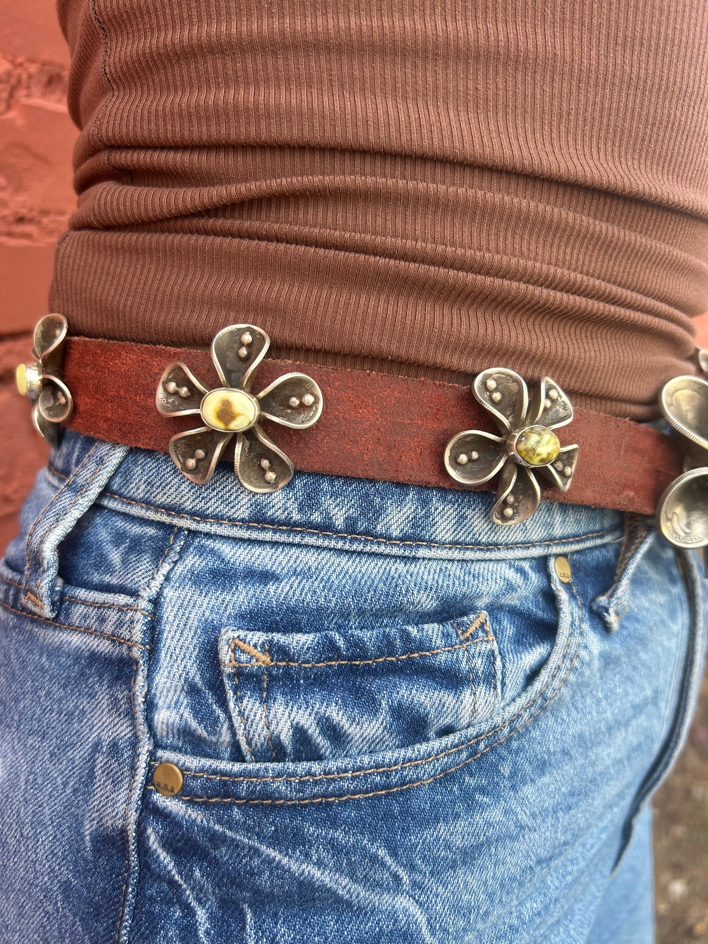 Silver Liberty Dollar Coins on Leather Belt by James Begay, Jr., Navajo