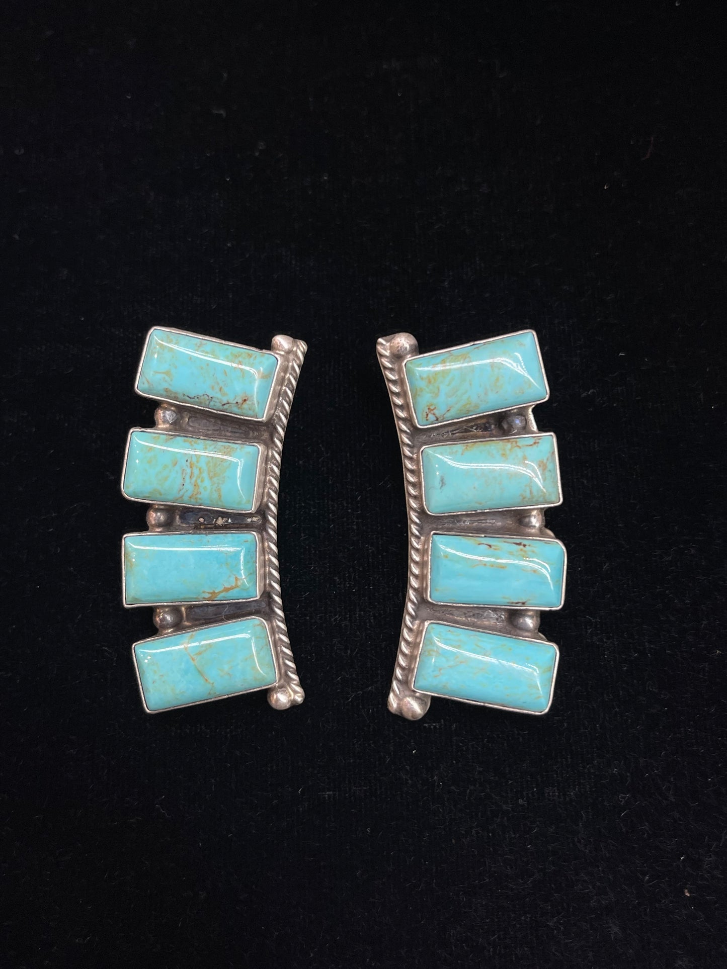 4 Stone Kingman Turquoise Post Dangle Earrings by Elouise Kee, Navajo