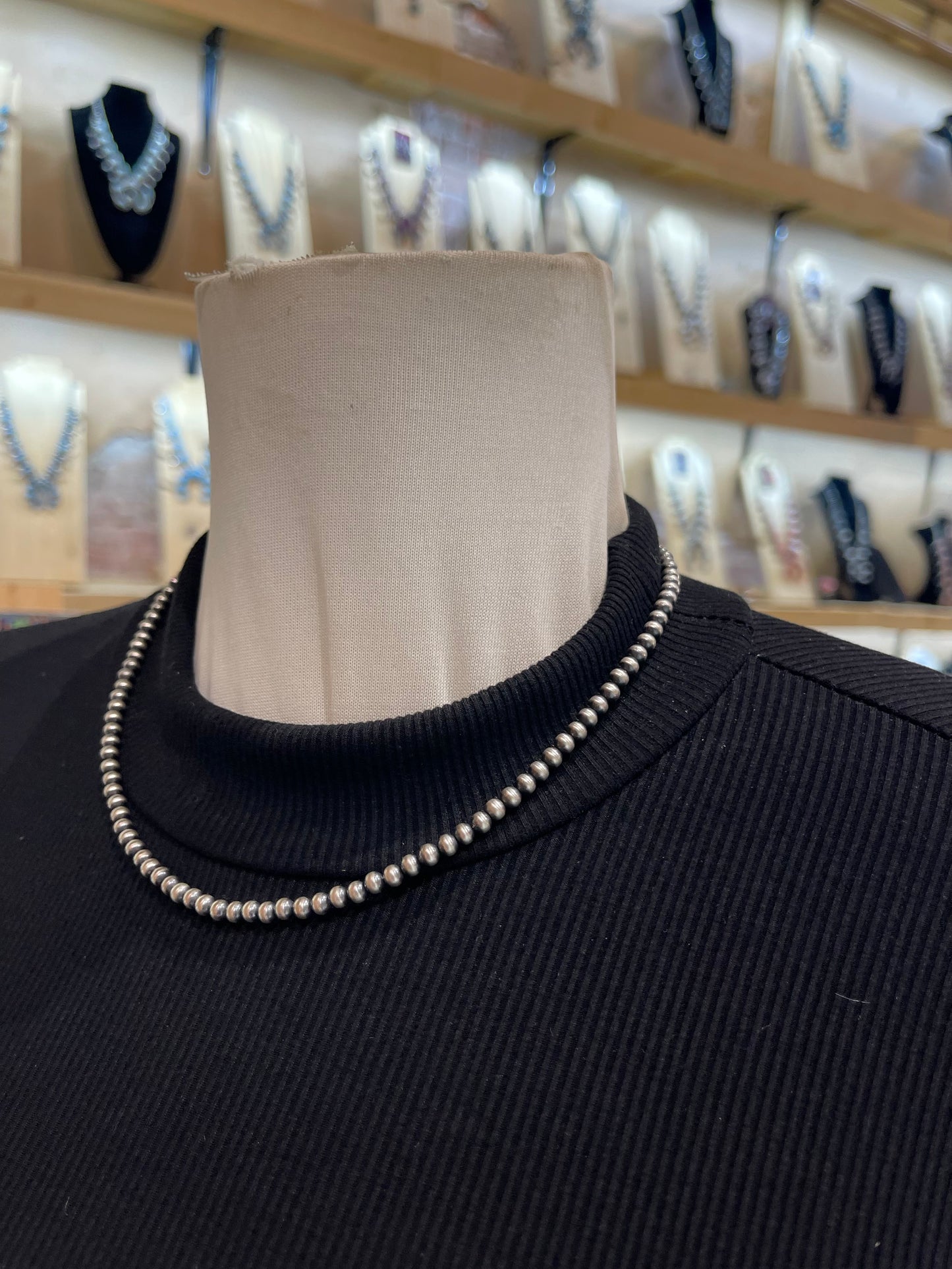 18” 4mm Navajo Style Pearls Strung by Louise Joe, Navajo